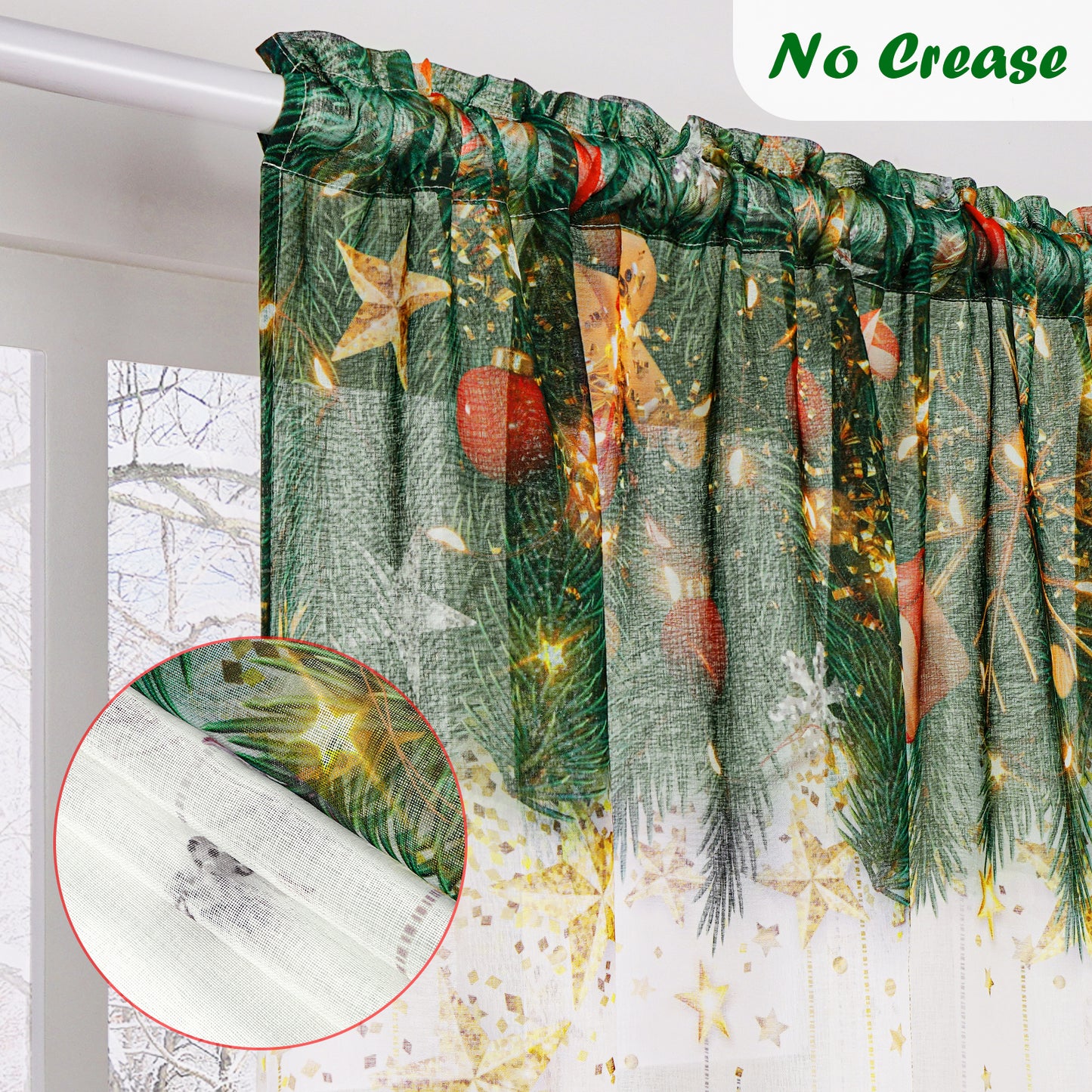 Alishomtll Snowflakes Christmas Curtain White Glitter Stars Sheer Voile Curtain Winter Window Drape, 52"W x 84"L,2 Panels