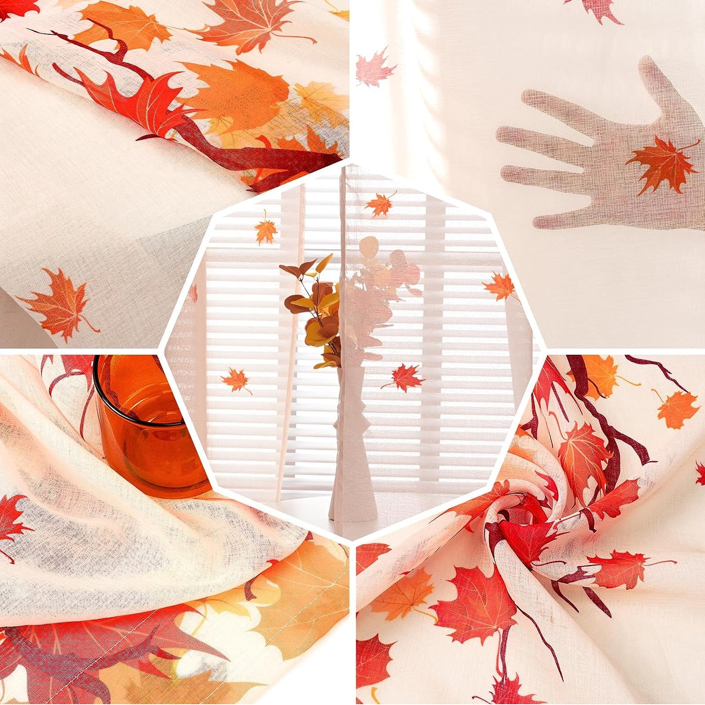 Alishomtll Thanksgiving Fall Curtains for Living Room Semi Sheer Voile Maple Leaves Window Drapes ,2 Panels,52"W × 63"L,Rod Pocket