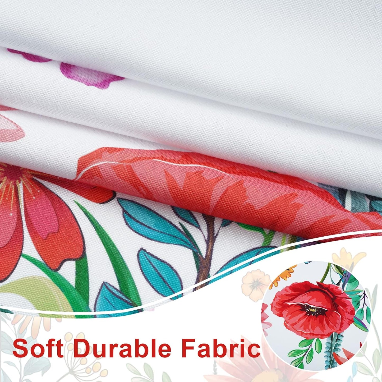 Alishomtll Kitchen Curtains Swags for Windows Blossom Floral Printed Window Drapes,28" W x 36" L,2 Panels,Rod Pocket,White