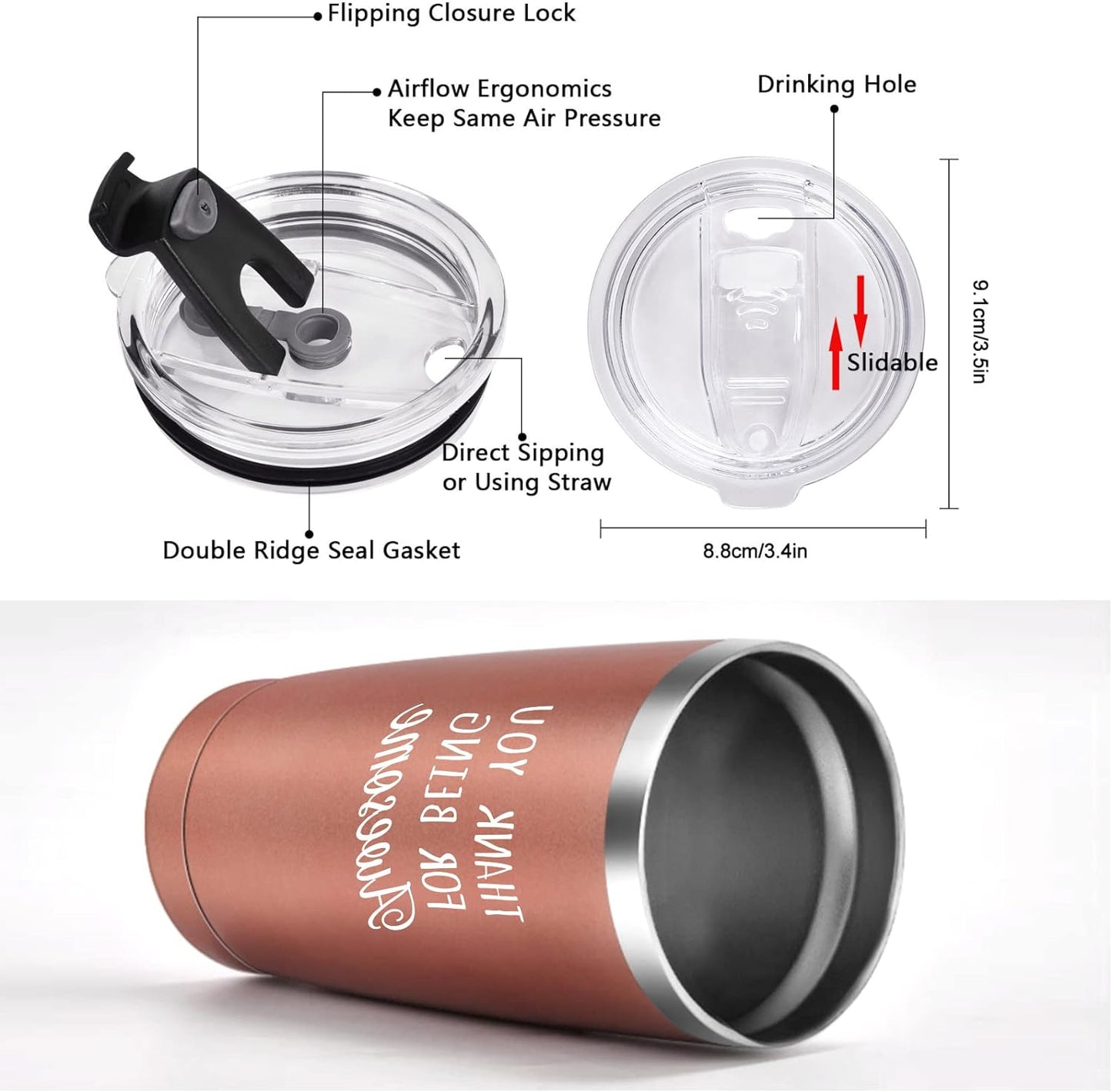 Gingprous 4 Pack Thank You for Being Awesome, Stainless Steel Insulated Travel Tumbler with Lids Straws , Double Wall Vacuum Tumblers,Appreciation Christmas Gifts