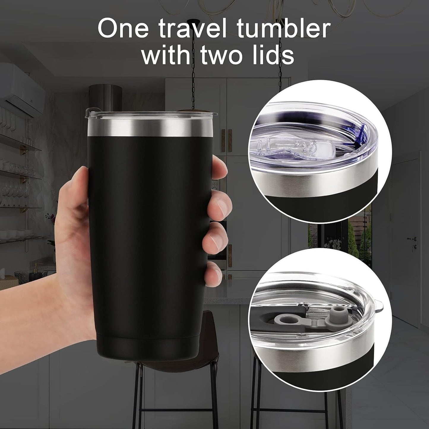 Gingprous 20 Oz Stainless Steel Travel Tumblers with Lids Straws, Vacuum Insulated Tumblers(1/2 Pc)