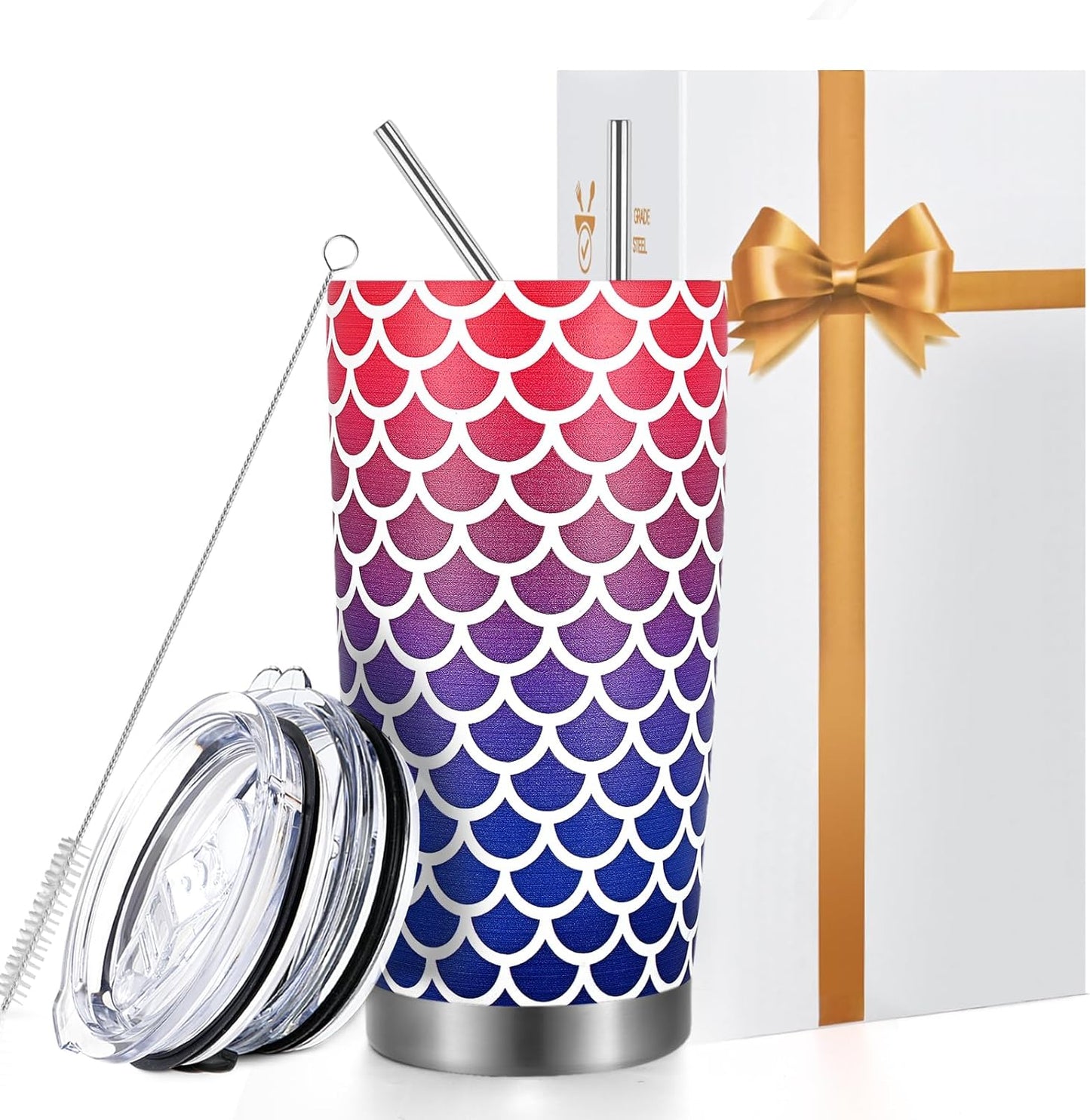 Gingprous 20 oz Stainless Steel Tumblers with Lids Straws, Double Wall Travel Tumblers, Vacuum Insulated Tumblers, , Multicolor