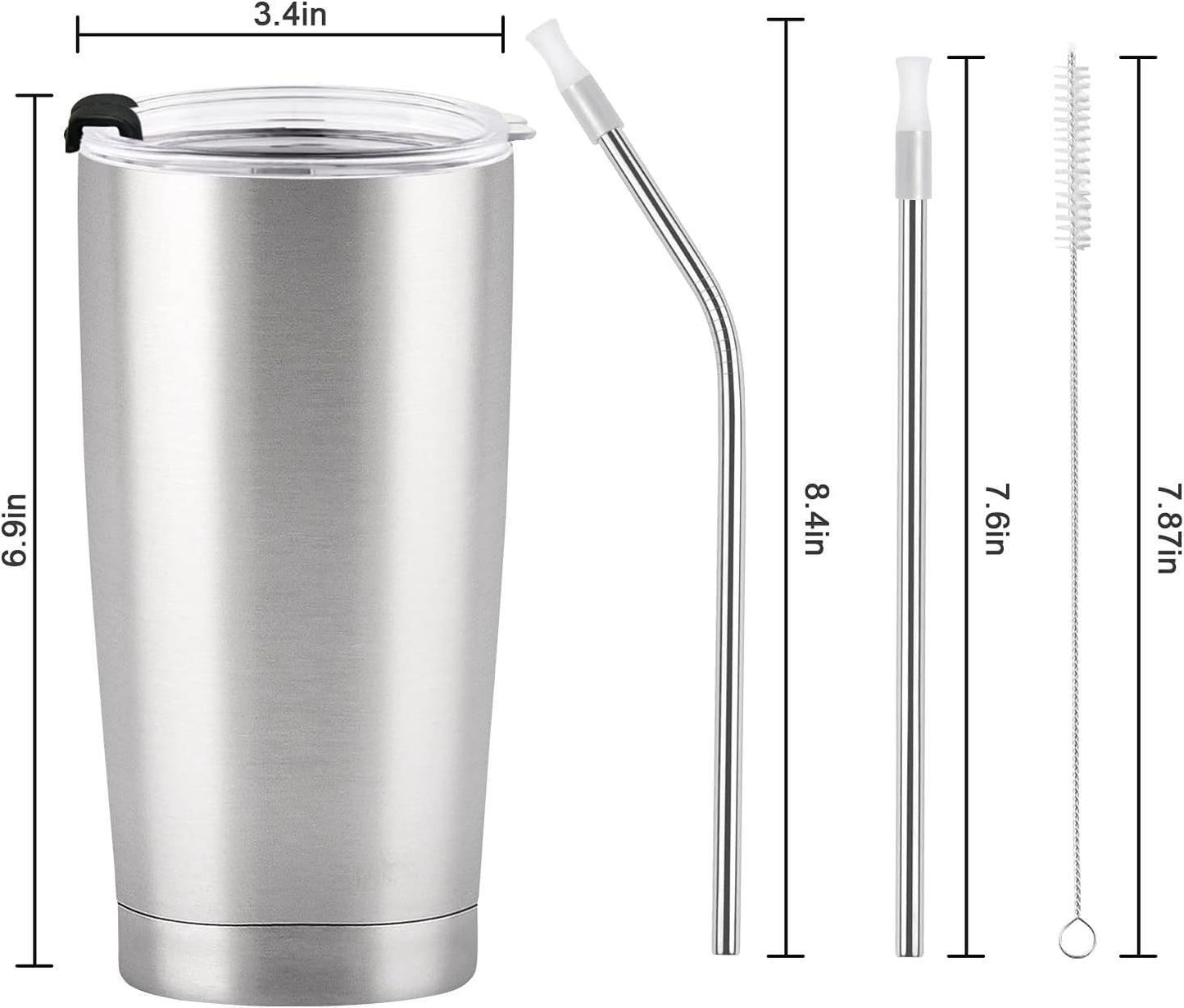Gingprous 20 Oz Stainless Steel Travel Tumblers with Lids Straws, Vacuum Insulated Tumblers(1/2 Pc)