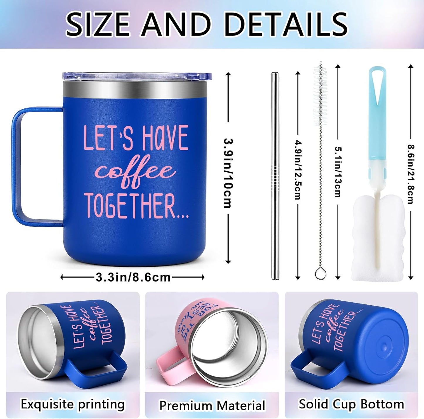 Gingprous "Lets Have Coffee Together For The Rest Of Our Lives " Stainless Steel Tumbler Set , 12 oz Vacuum Insulated Tumblers, Engagement Mr and Mrs Wedding Gift for Couple, Blue & Pink