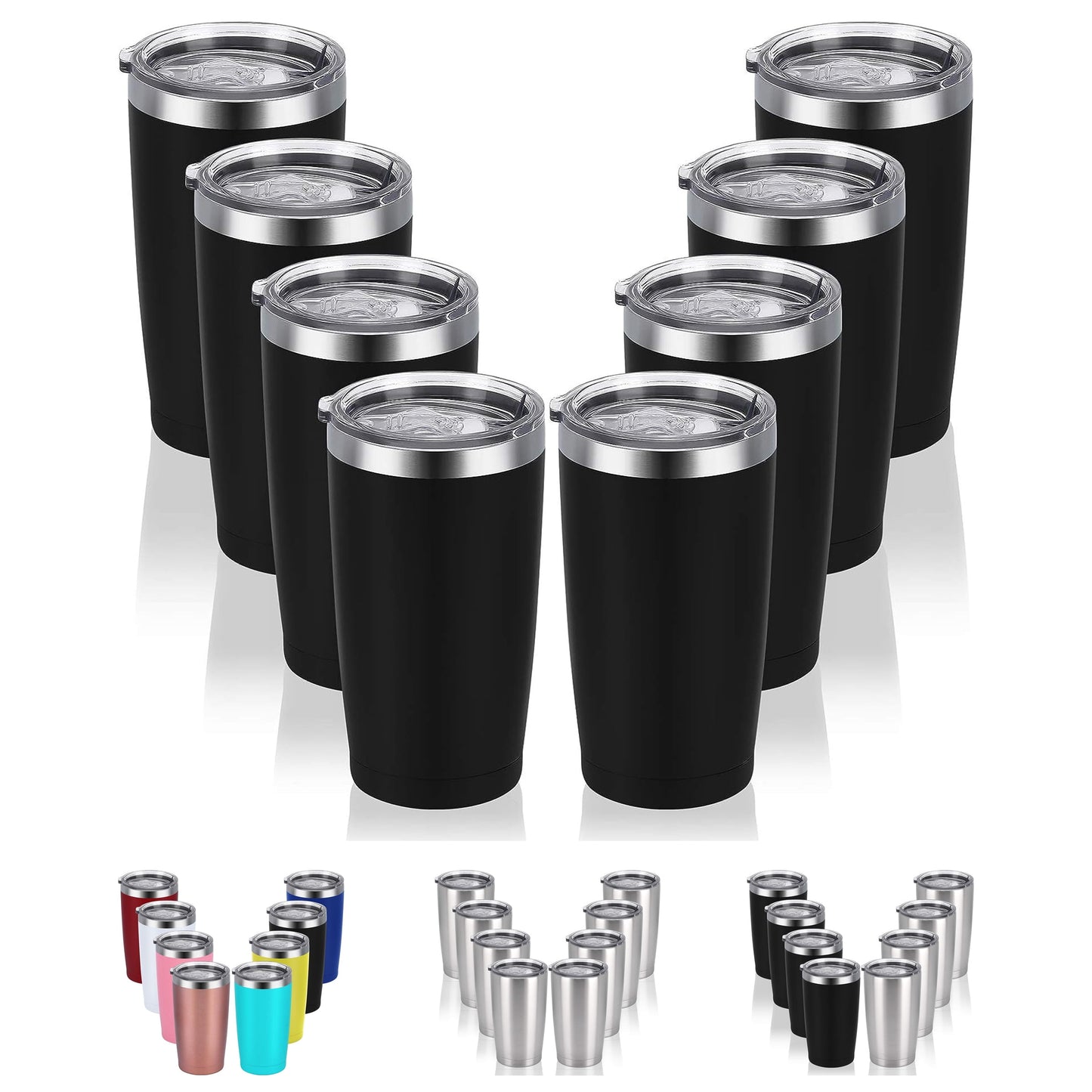 Gingprous 8 Pack 20 Oz Stainless Steel Travel Tumblers with Lids Straws , Double Wall Vacuum Insulated Stainless Steel Tumbler with Straws for Home School Office Camping, Powder Coated Coffee Cup, Keep Drinks Hot&Cold