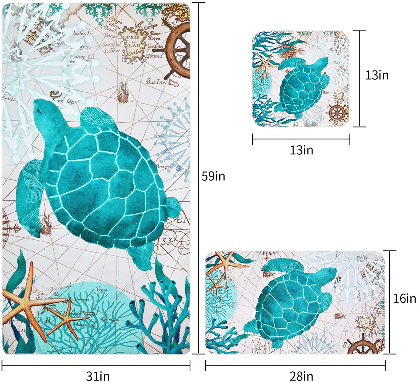 Alishomtll 3Pcs Kids Sea Turtles Bath Towels Set Include Bath Towel, Hand Towel and Washcloth for Bathroom Decor