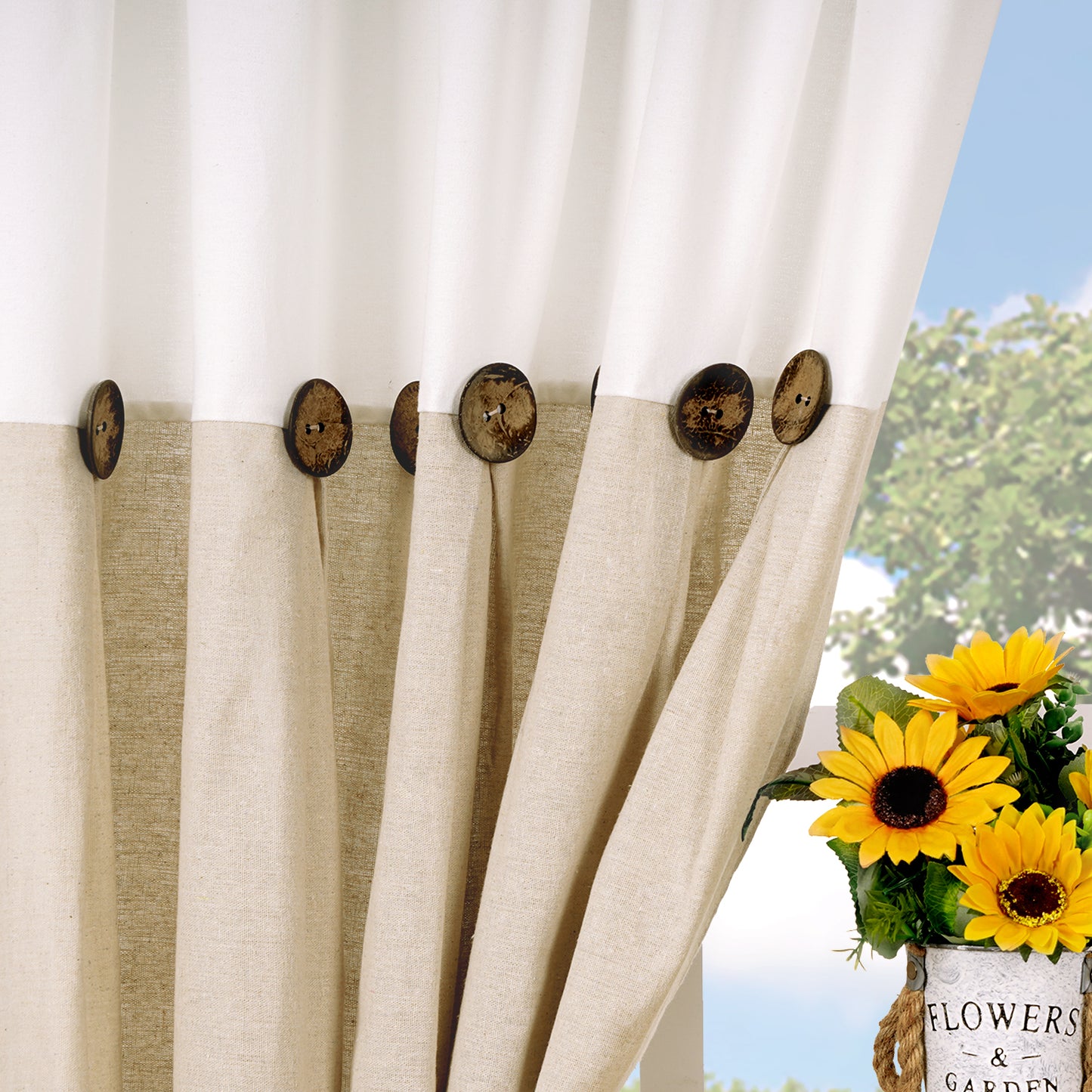 Alishomtll Linen Curtains Farmhouse Boho Button Light Filtering Window Drapes For Living Room Bedroom,Rod Pocket,63"L x 52"W, 2 Panel,Linen White