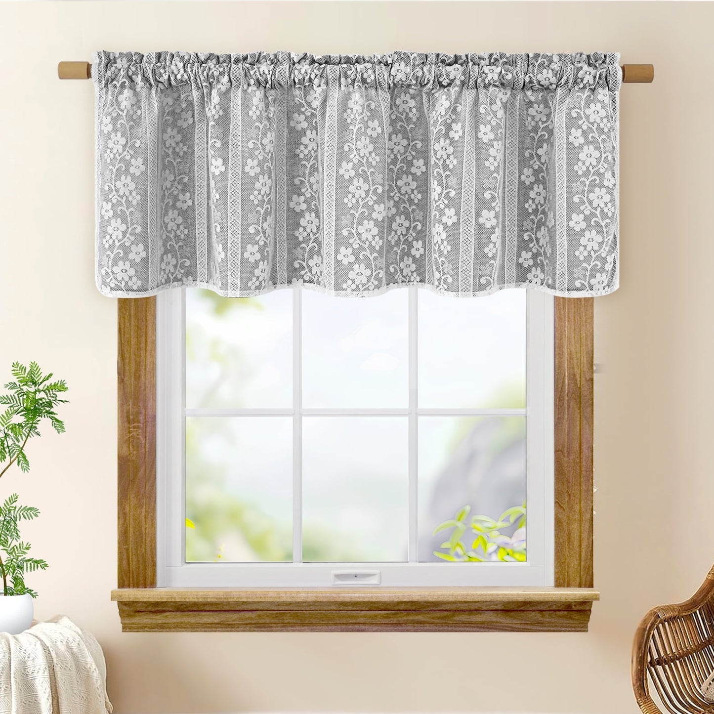 Alishomtll Beige Linen Curtains with Lace Sheer 84 Inches Long, Double Layer Light Filtering Window Drapes for Bedroom Living Room,W52 X L84,2 Panels