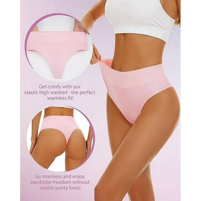Sunm Boutique High Waisted Thong Underwear for Women Tummy Control Underwear Cheeky Panties 6 Pack