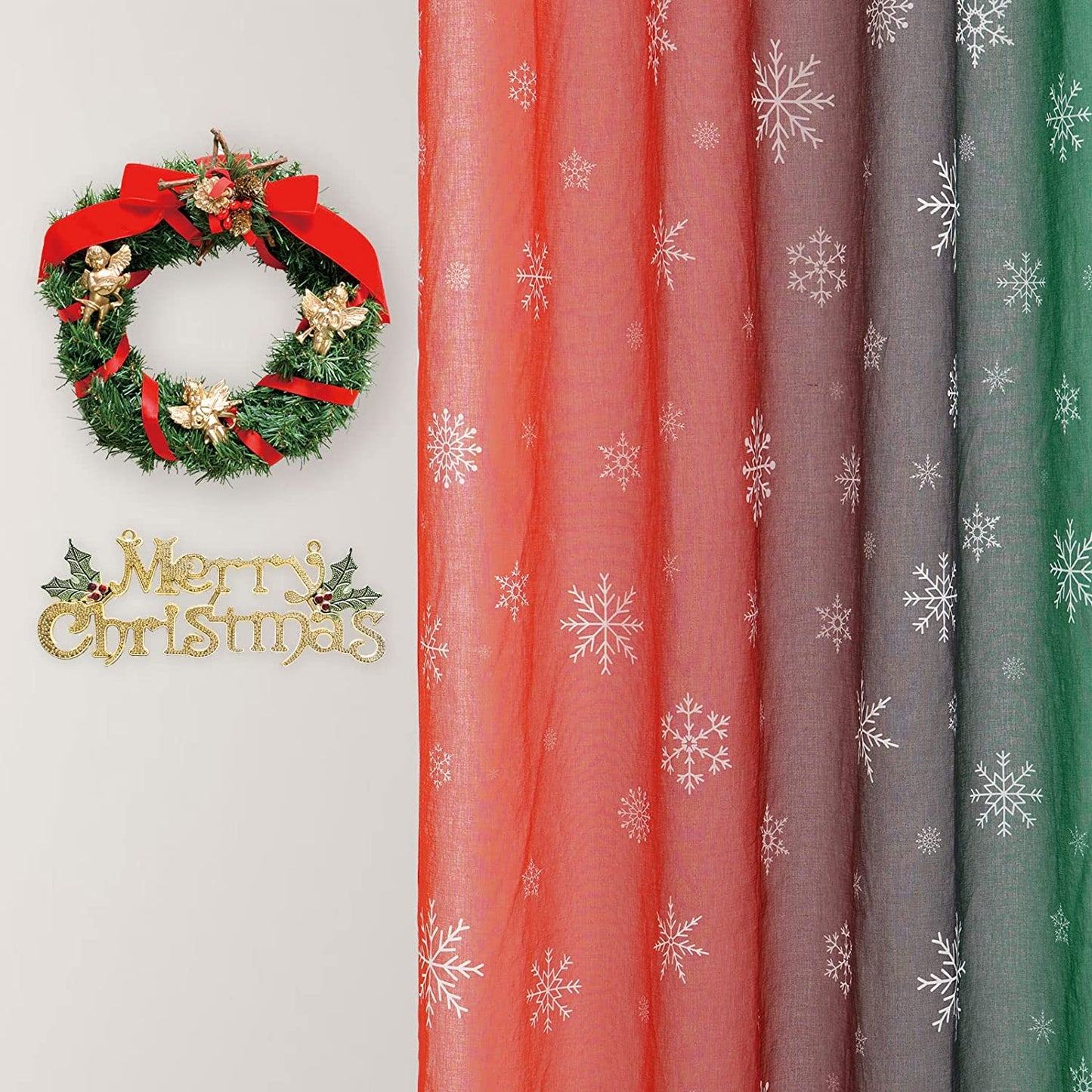 Alishomtll Christmas Sheer Voile Curtain, Light Filtering Grommet Drapes for Bedroom ,2 Panels of 52"w x 84", Red-Green Gradient