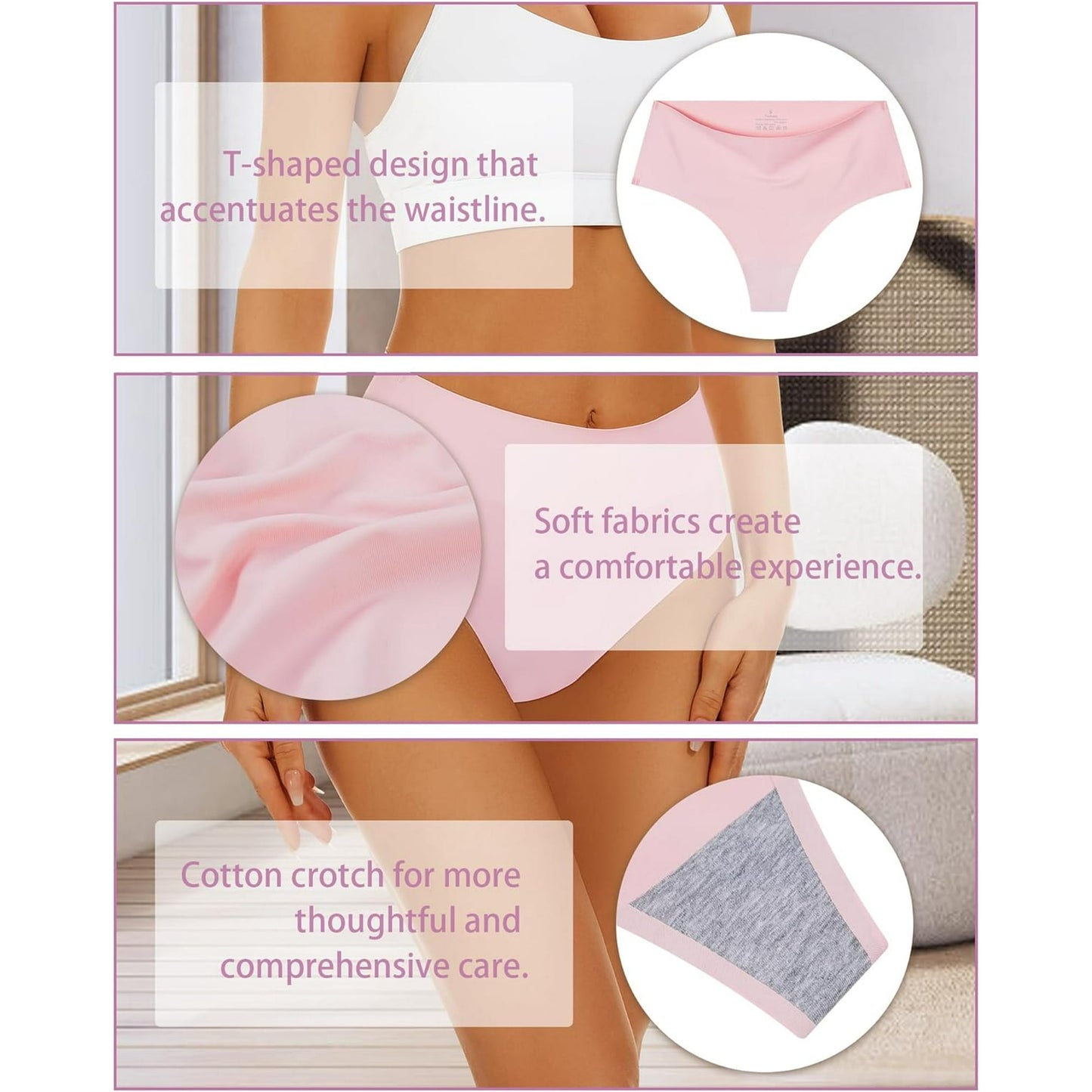 Sunm Boutique High Waisted Thongs for Women Tummy Control Underwear Thongs Underwear 6 Pack
