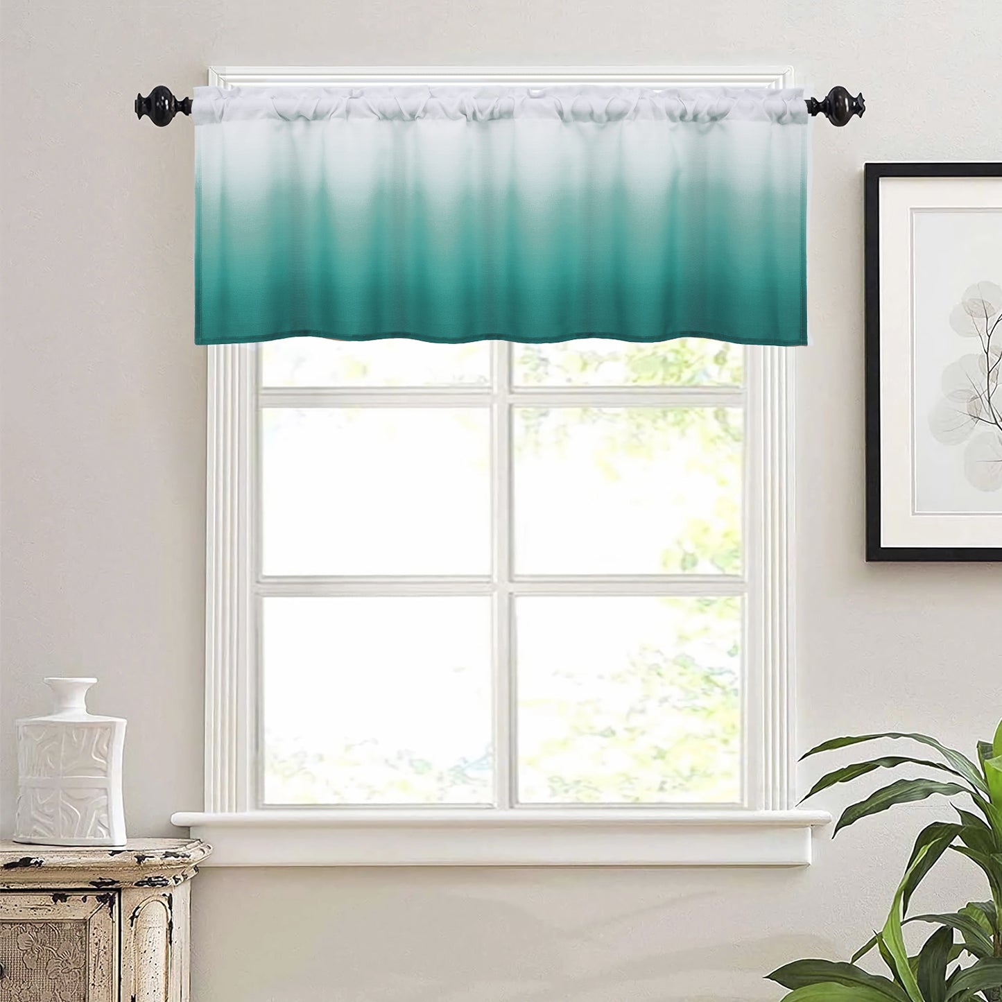 Alishomtll Valance Curtains for Living Room Bedroom Kitchen Windows Teal Ombre ,52 x 18 inch,Rod Pocket