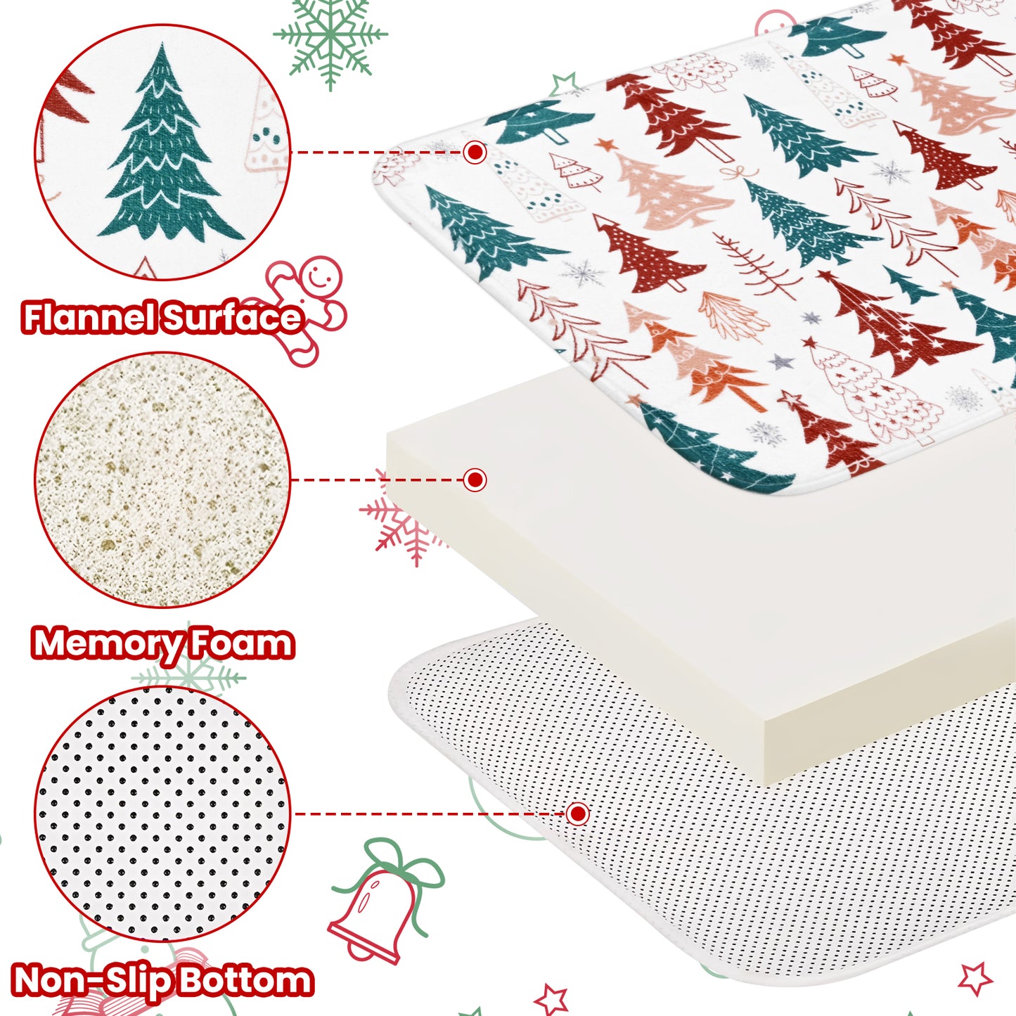 FRAMICS Christmas Shower Curtain Sets with Rugs, 16 Pcs Xmas Tree Snowflake Bathroom Sets, Waterproof Fabric Bathroom Curtain for Home Holiday Decor with Hooks