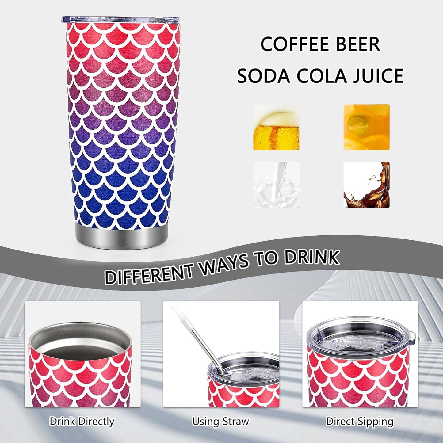 Gingprous 20 oz Stainless Steel Tumblers with Lids Straws, Double Wall Travel Tumblers, Vacuum Insulated Tumblers, , Multicolor