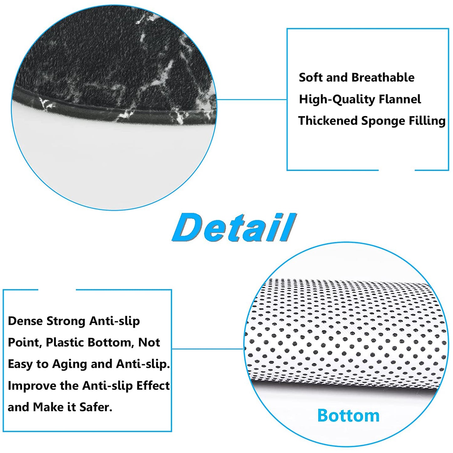 FRAMICS Black White Marble Shower Curtain and Rug Sets, 16 Pc Abstract Modern Bathroom Sets, Waterproof Fabric Shower Curtain with 12 Hooks and Toilet Rugs