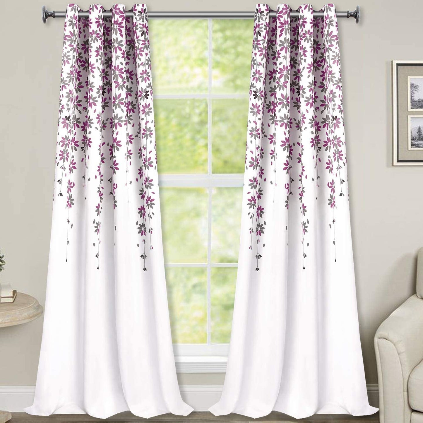 Alishomtll Falling Flower Window Curtain Grommet Light Filtering Drapes for Bedroom Living Room, Set of 2