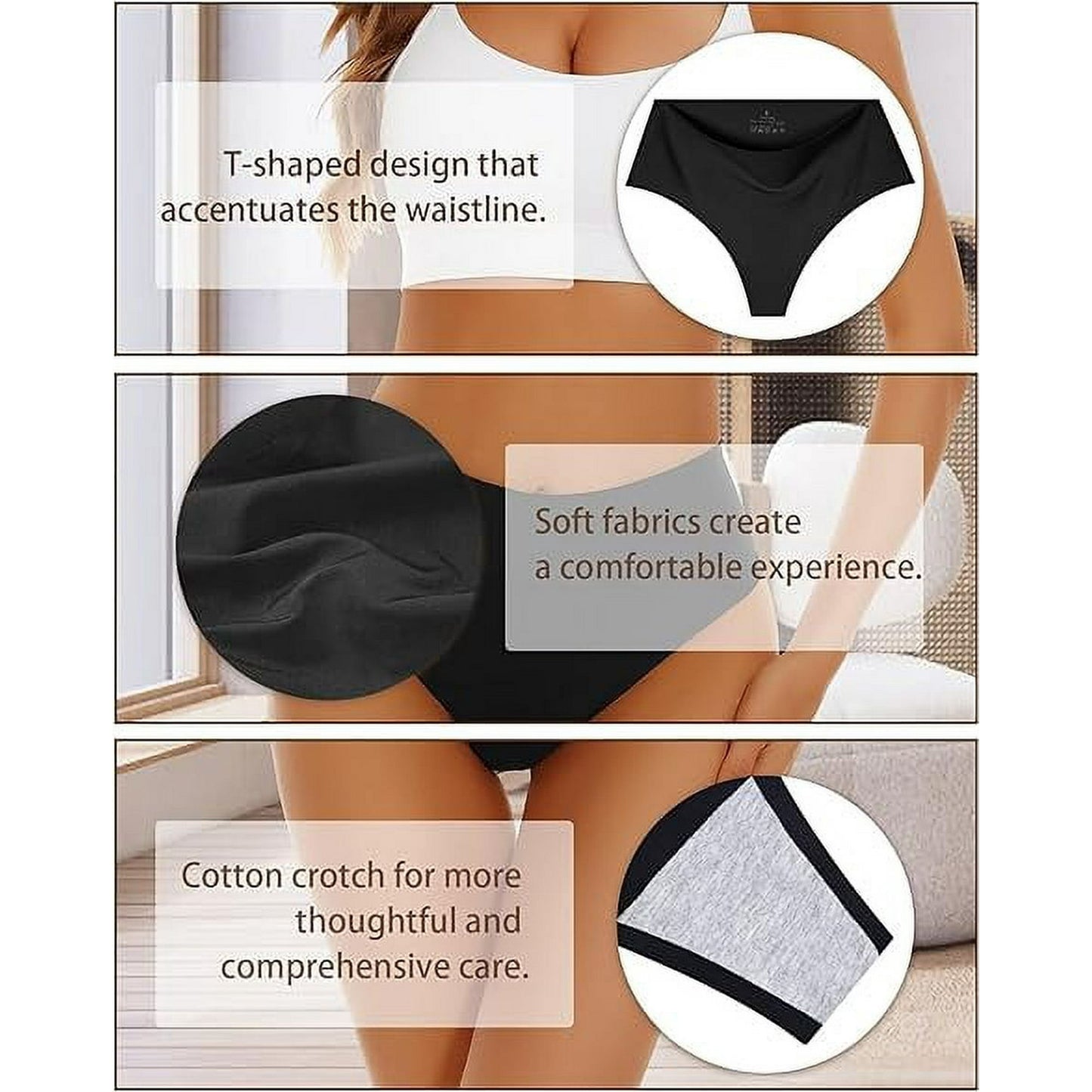 Sunm Boutique High Waisted Seamless Underwear for Women High Waisted Thongs for Womens High Waisted No Show Panties Sexy Breathable Panties 6 Pack