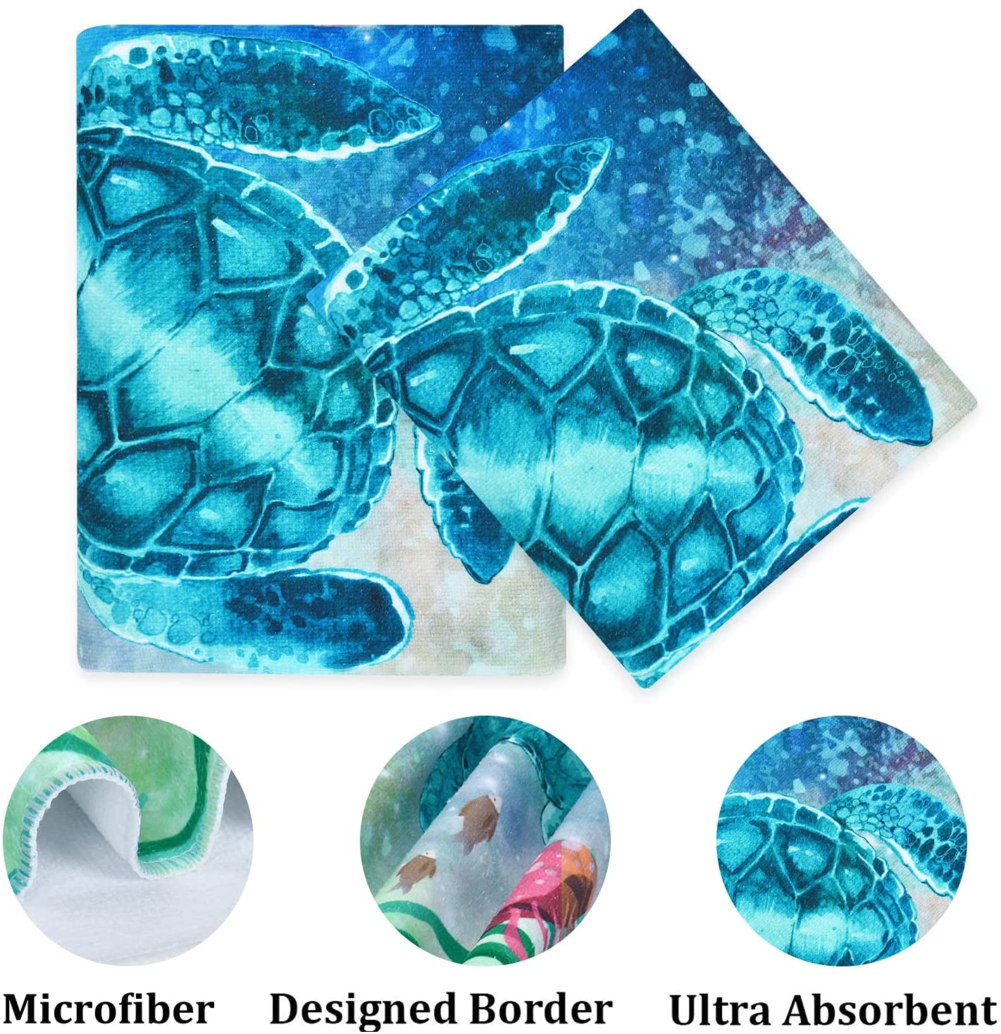 Alishomtll Bath Towels Set Sea Turtle Pattern Include Bath Towel, Hand Towel and Wash Towel for Bathroom