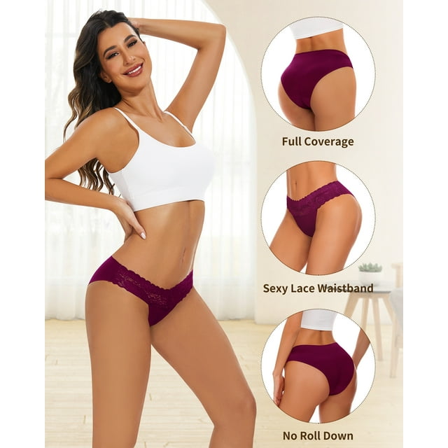 Sunm Boutique Cheeky Underwear for Women Cheeky Panties Lace Stretch High Cut 6 Pack