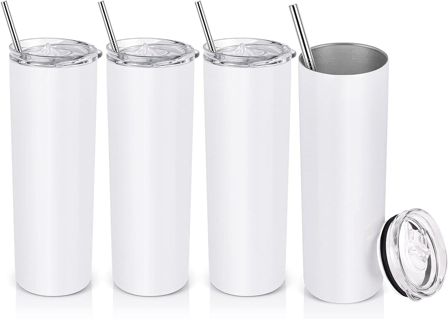 Gingprous 20 oz Stainless Steel Skinny Tumbler with Lid and Straw, Double Wall Vacuum Insulated Slim Water Tumbler Cup,Black
