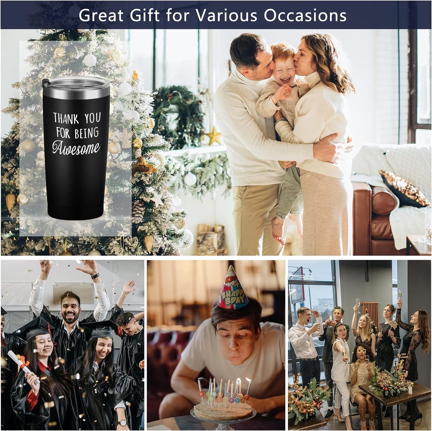 Gingprous 4 Pack Thank You for Being Awesome, Stainless Steel Insulated Travel Tumbler with Lids Straws , Double Wall Vacuum Tumblers,Appreciation Christmas Gifts