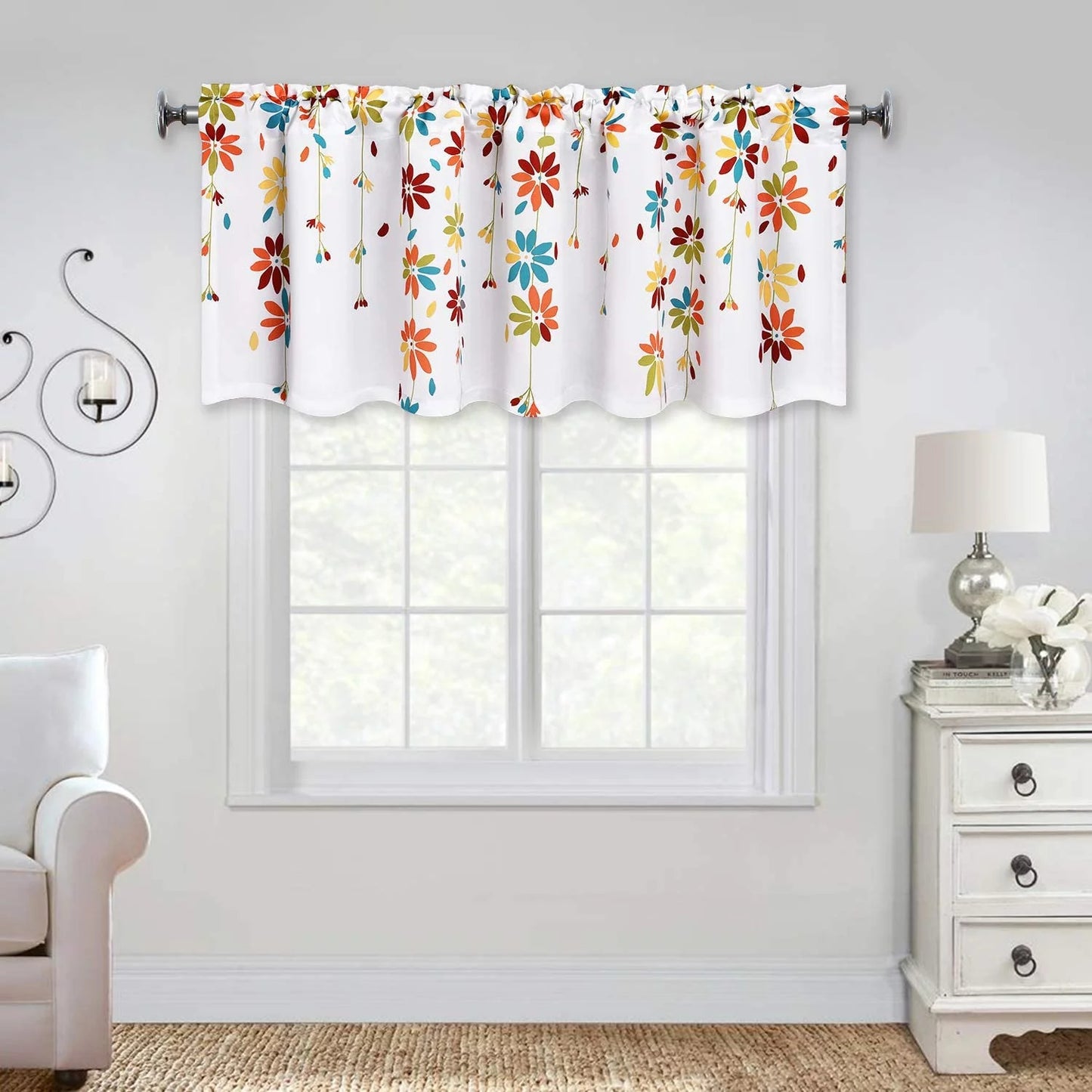 Alishomtll Falling Flower Kitchen Curtain Valance Rod Pocket Light Filtering Window Drapes ,18"L x 52"W