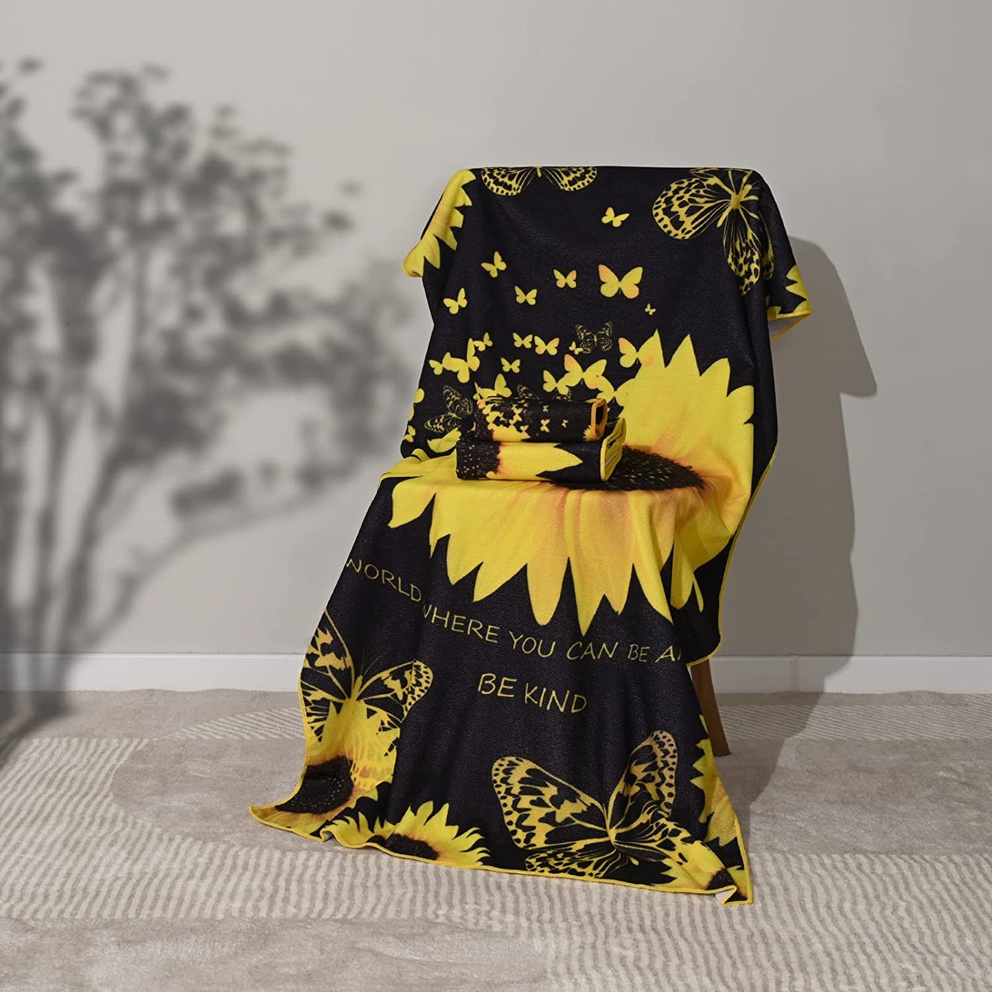 Alishomtll 3Pcs Sunflower Bath Towels Set Include Bath Towel, Hand Towel and Wash Towel, Soft Water Absorbent Beach Towel for Bathroom
