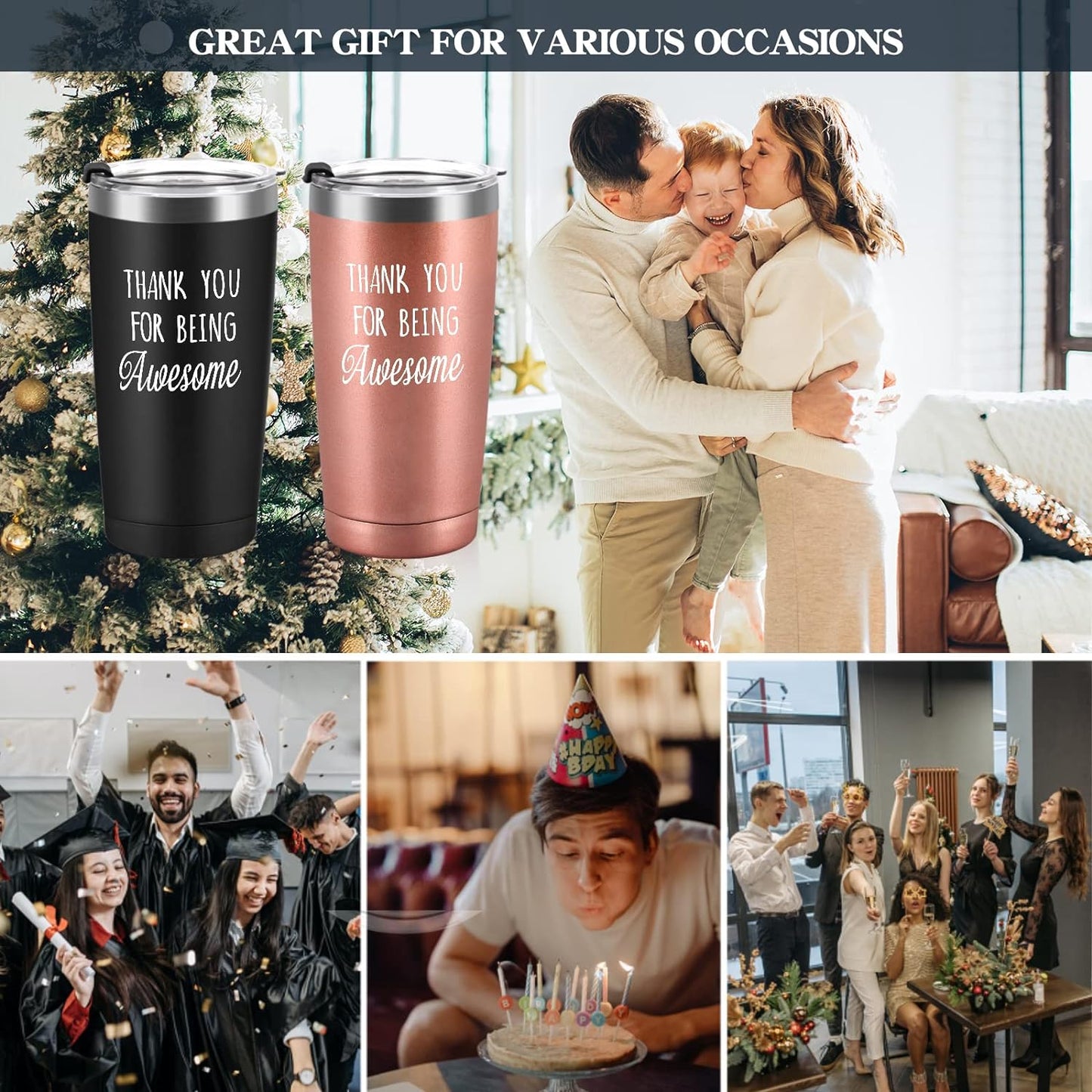 Gingprous 4 Pack Thank You for Being Awesome, Stainless Steel Insulated Travel Tumbler with Lids Straws , Double Wall Vacuum Tumblers,Appreciation Christmas Gifts