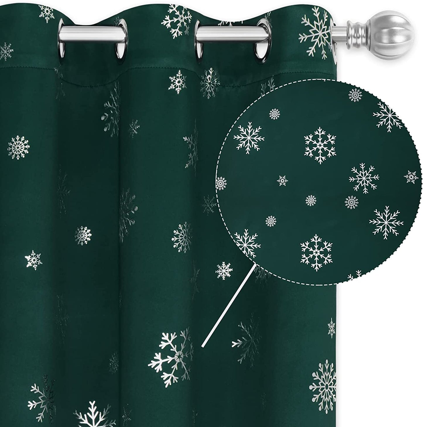 Alishomtll Snowflake Foil Print Christmas Blackout Curtains, Christmas Grommet Window Curtains Drapes, 104" x 84", Green