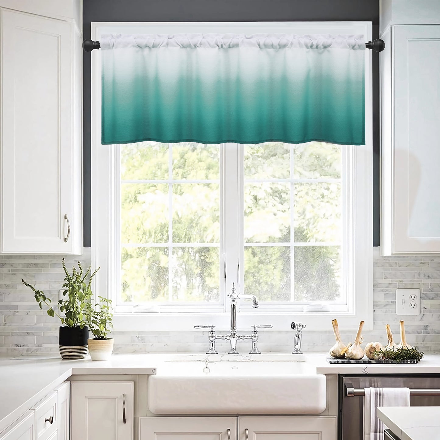 Alishomtll Valance Curtains for Living Room Bedroom Kitchen Windows Teal Ombre ,52 x 18 inch,Rod Pocket