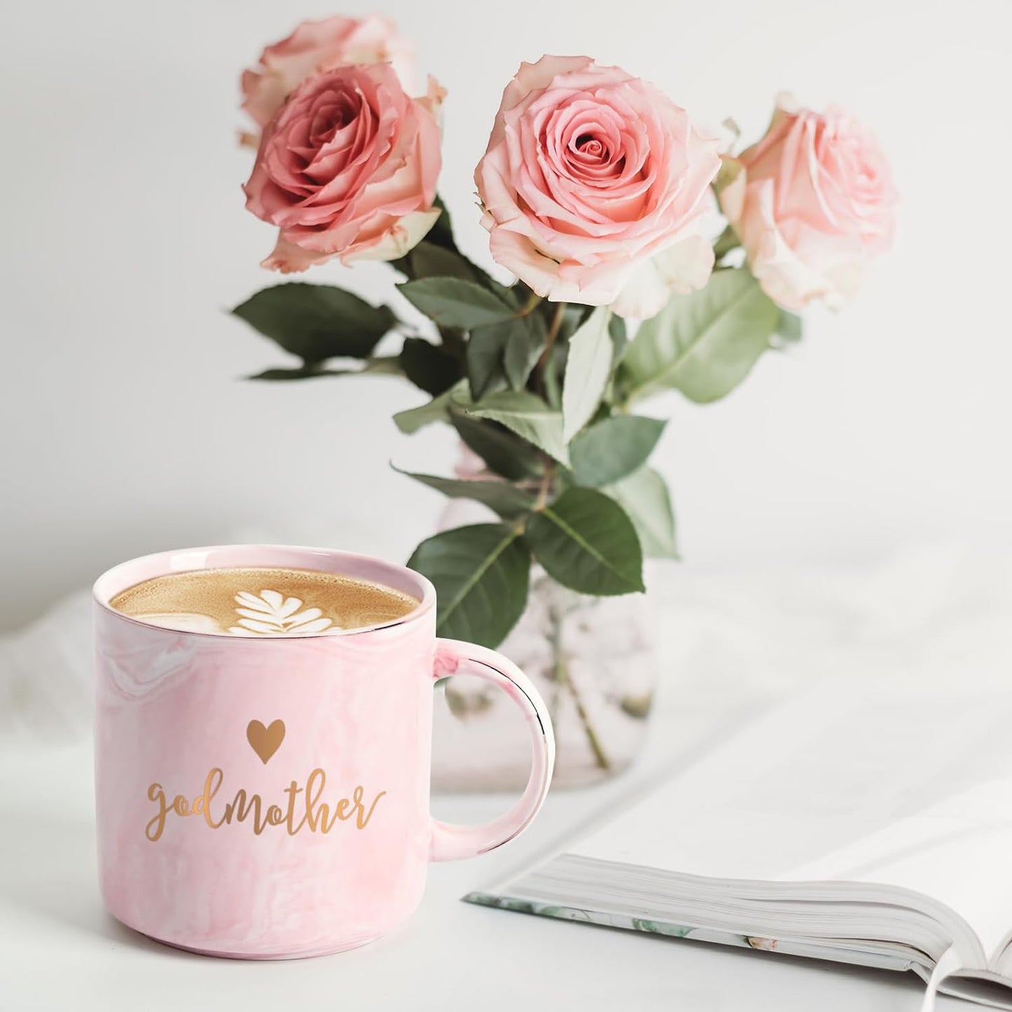 Gifts for Godmother - Godmother Coffee Mugs, Mothers Day Gifts for Godmother, Christmas Gifts, Birthday Gifts, Godmother Mugs, Maustic 12 fl oz Pink Coffee Mugs Ceramic Coffee Mug Tea Cup