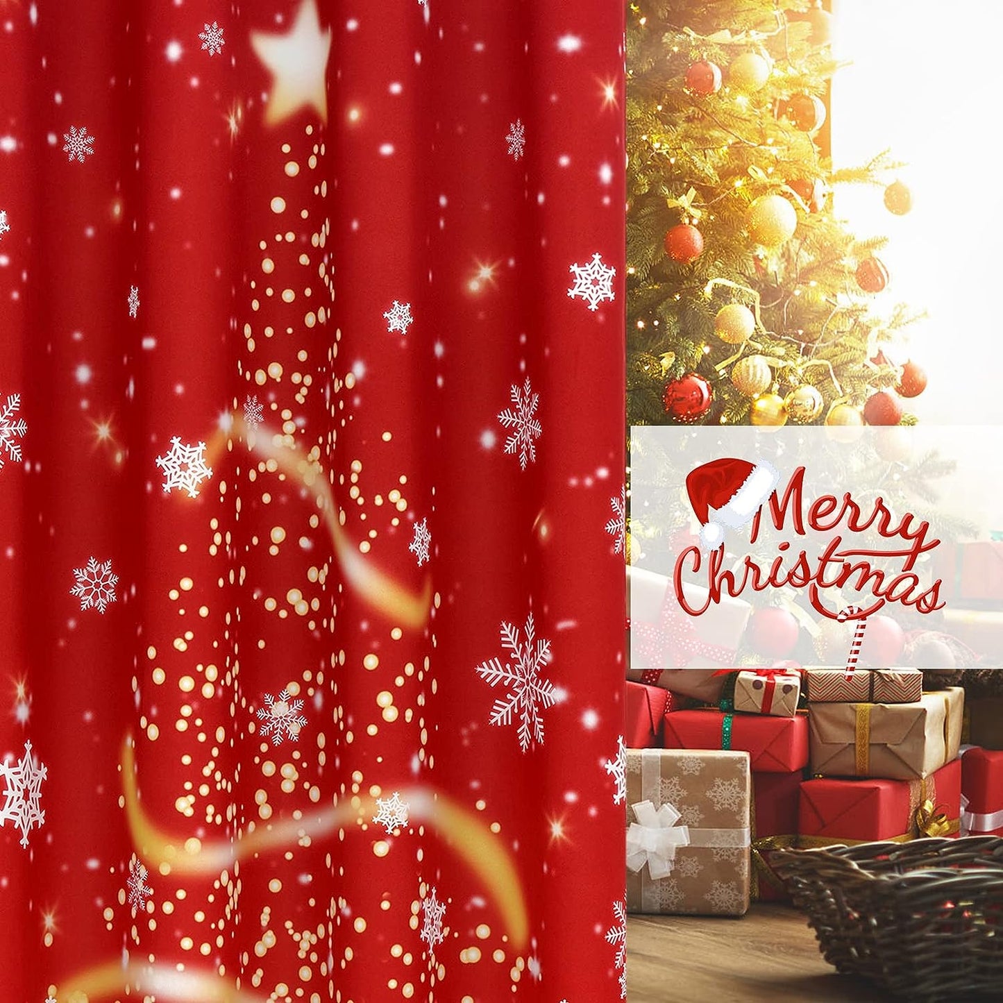 Alishomtll Christmas Snowflake Blackout Curtains Room Darkening Grommet Window Drapes for Living Room , 52" x84", Red, Set of 2 Panels