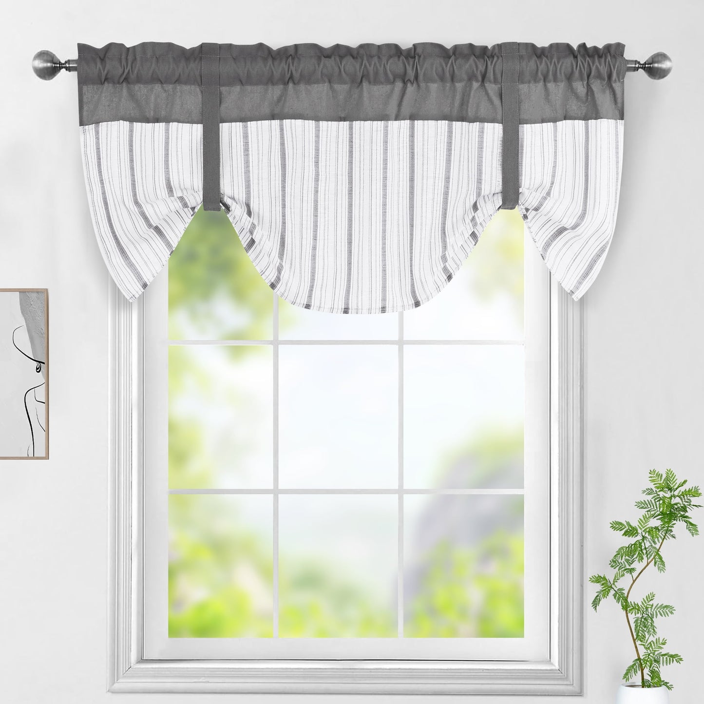 Alishomtll Boho Linen Light Filtering Curtains 84 Inches Long Farmhouse Rustic Striped Drapes Macrame Burlap ,Rod Pocket ,Beige ,with Tassel