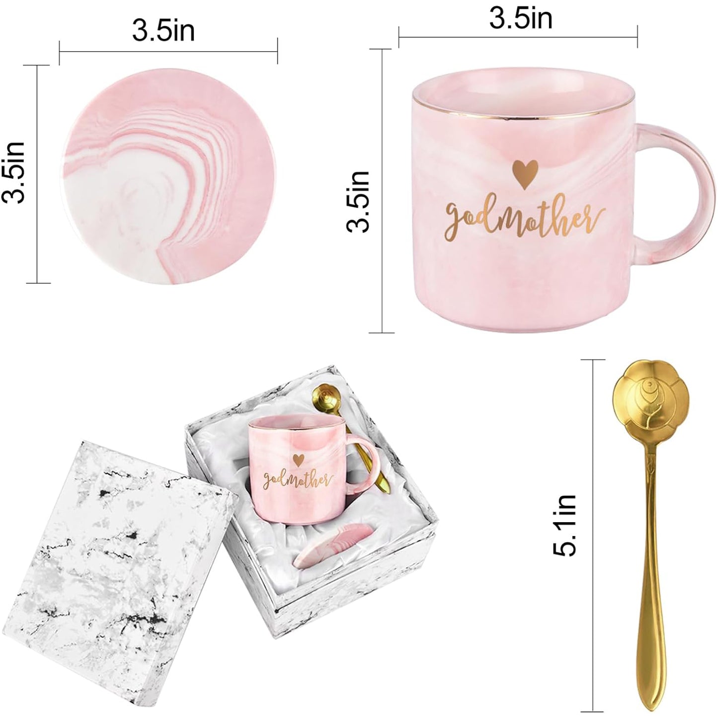 Gifts for Godmother - Godmother Coffee Mugs, Mothers Day Gifts for Godmother, Christmas Gifts, Birthday Gifts, Godmother Mugs, Maustic 12 fl oz Pink Coffee Mugs Ceramic Coffee Mug Tea Cup