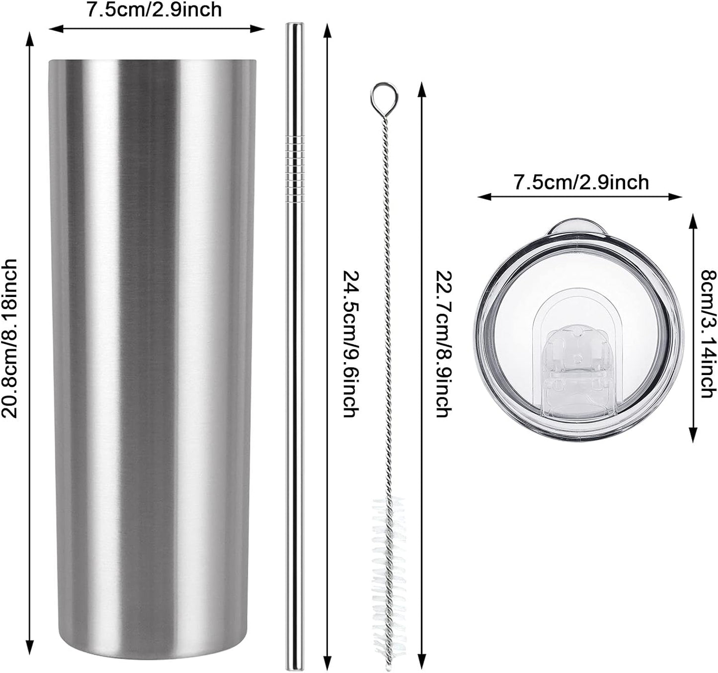 Gingprous 6/8 Pack Skinny Travel Tumblers, Stainless Steel Tumblers with Lid and Straw, 20 oz Double Wall Vacuum Insulated Slim Water Tumbler Cup