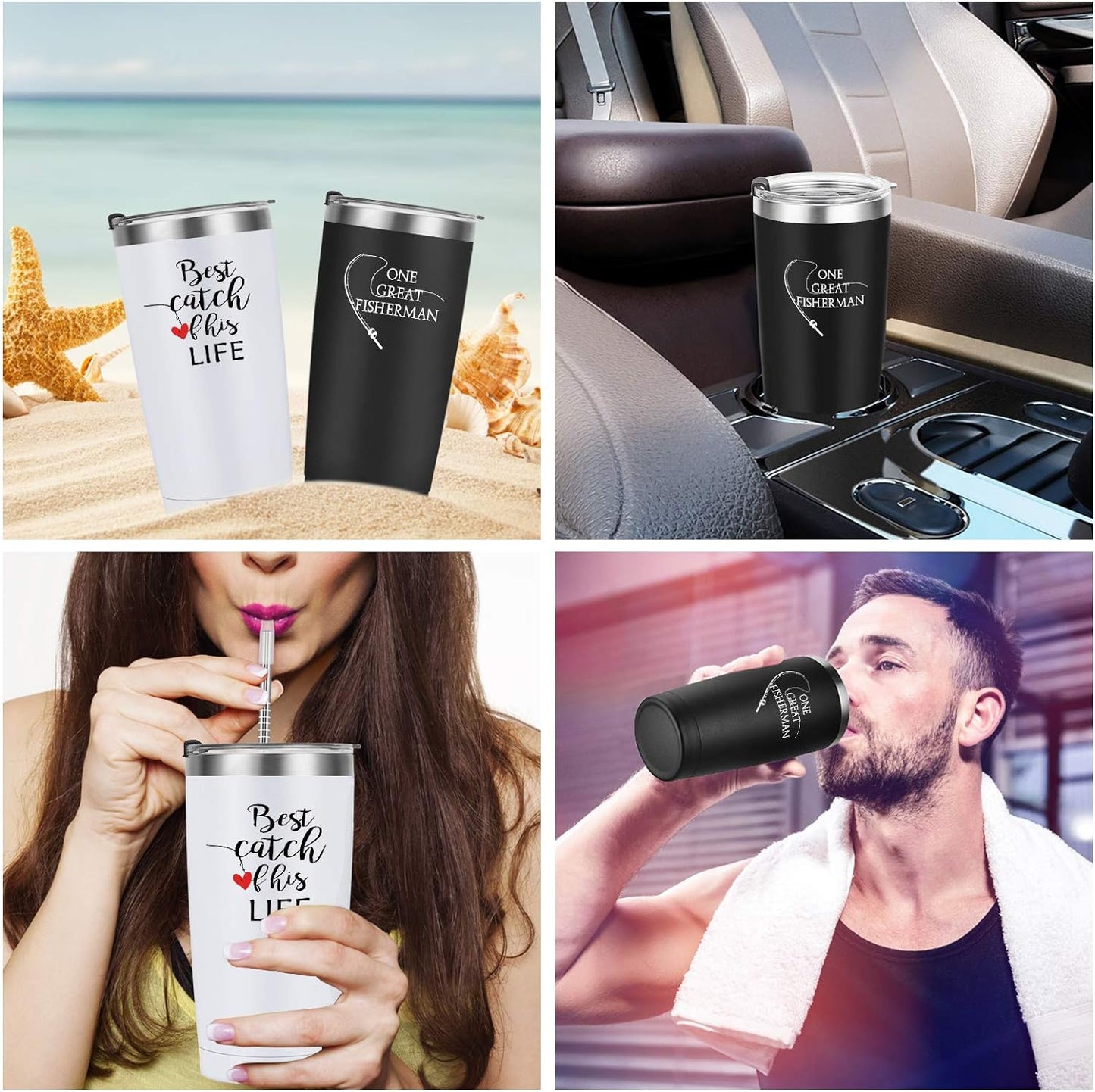 Gingprous 20 oz 2 Pack Stainless Steel Tumbler with Straws and Lids , Double Wall Travel Tumblers, Vacuum Insulated Tumblers, Insulated Coffee Cup for Couple,Black and White