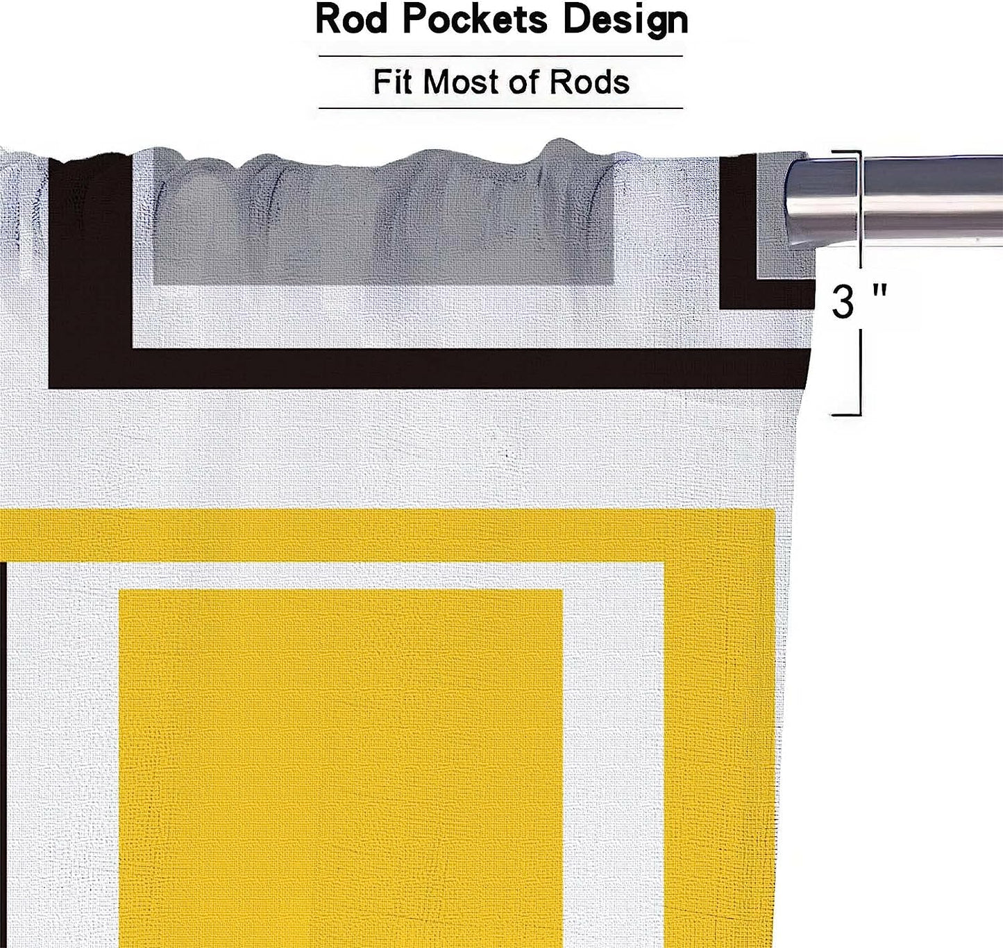 Alishomtll Kitchen Valances Rod Pocket Curtain for Window ,52" x 18", Yellow Grey and Black