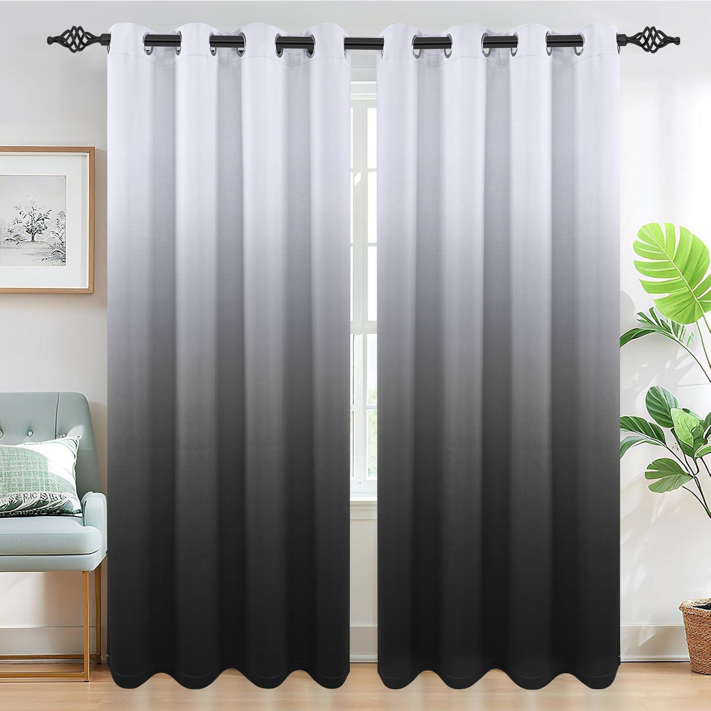 Alishomtll Room Darkening Black Blackout Curtains Grommet Window Drapes for Living Room Bedroom ,2 Panels of 52" W x 84" L