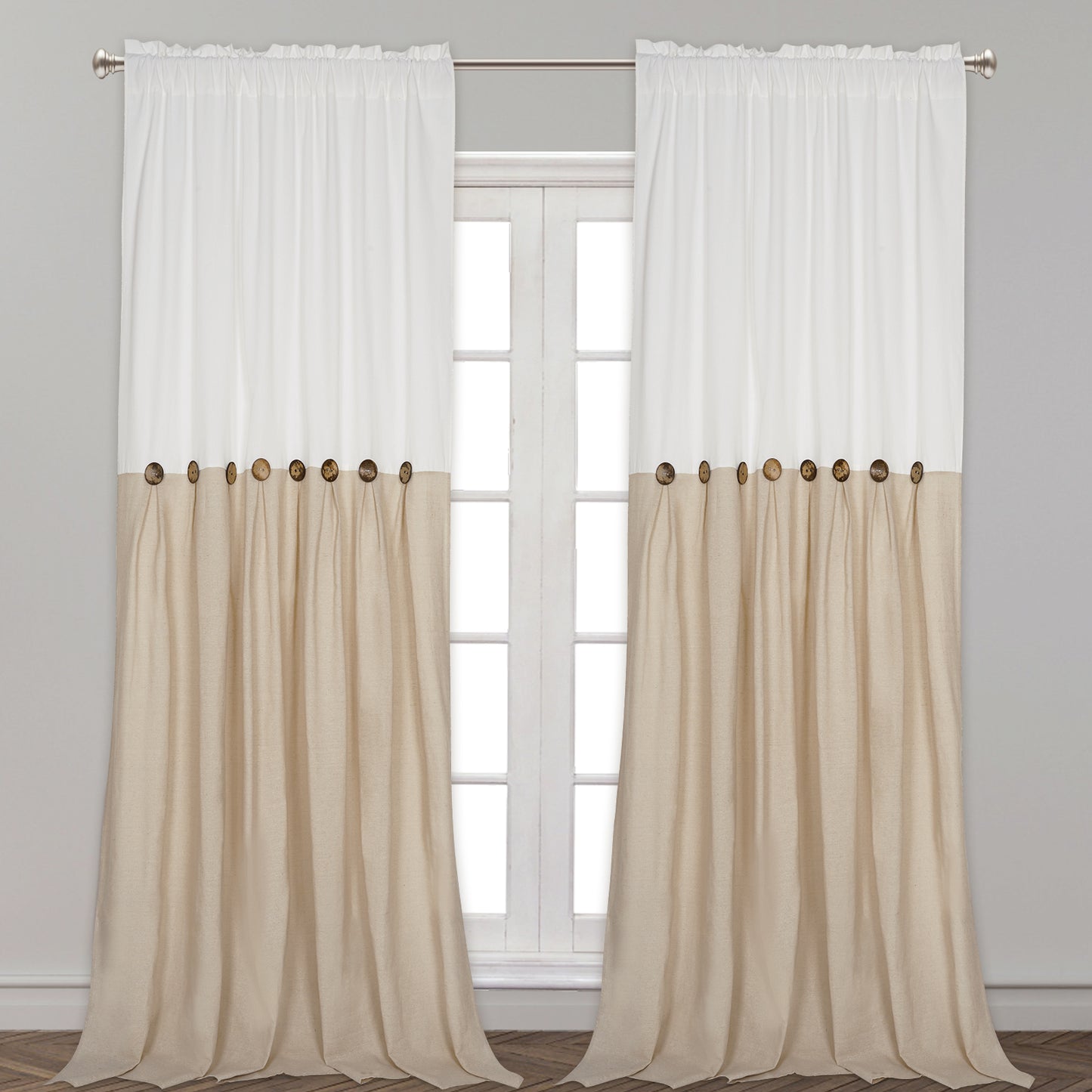 Alishomtll Linen Curtains Farmhouse Boho Button Light Filtering Window Drapes For Living Room Bedroom,Rod Pocket,2 Panel,Linen White