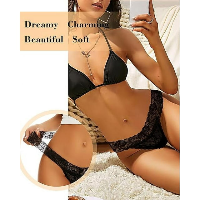 Sunm Boutique Women's Lace Thongs,10 Pack G String Thongs,T Back Low Waist Cotton Thongs Pack for Women ,Sexy Thong Underwear,See Through Panties
