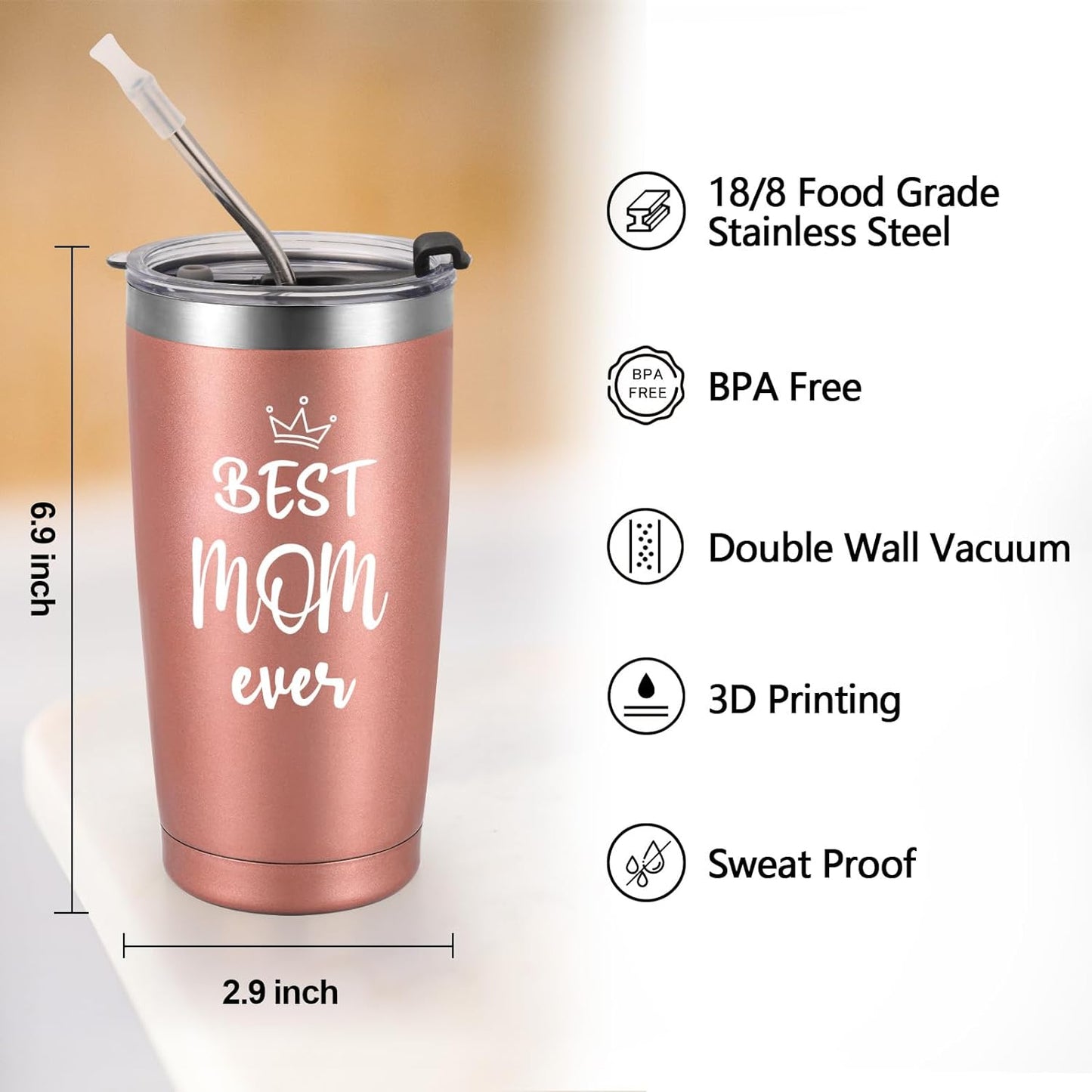 Gift for Mom-LiqCool Best Mom Ever Tumbler Cups,Best Mom Gifts Vacuum Insulated Coffee Mugs,20 fl oz Coffee Cups for Mom,Mother's Day Gifts
