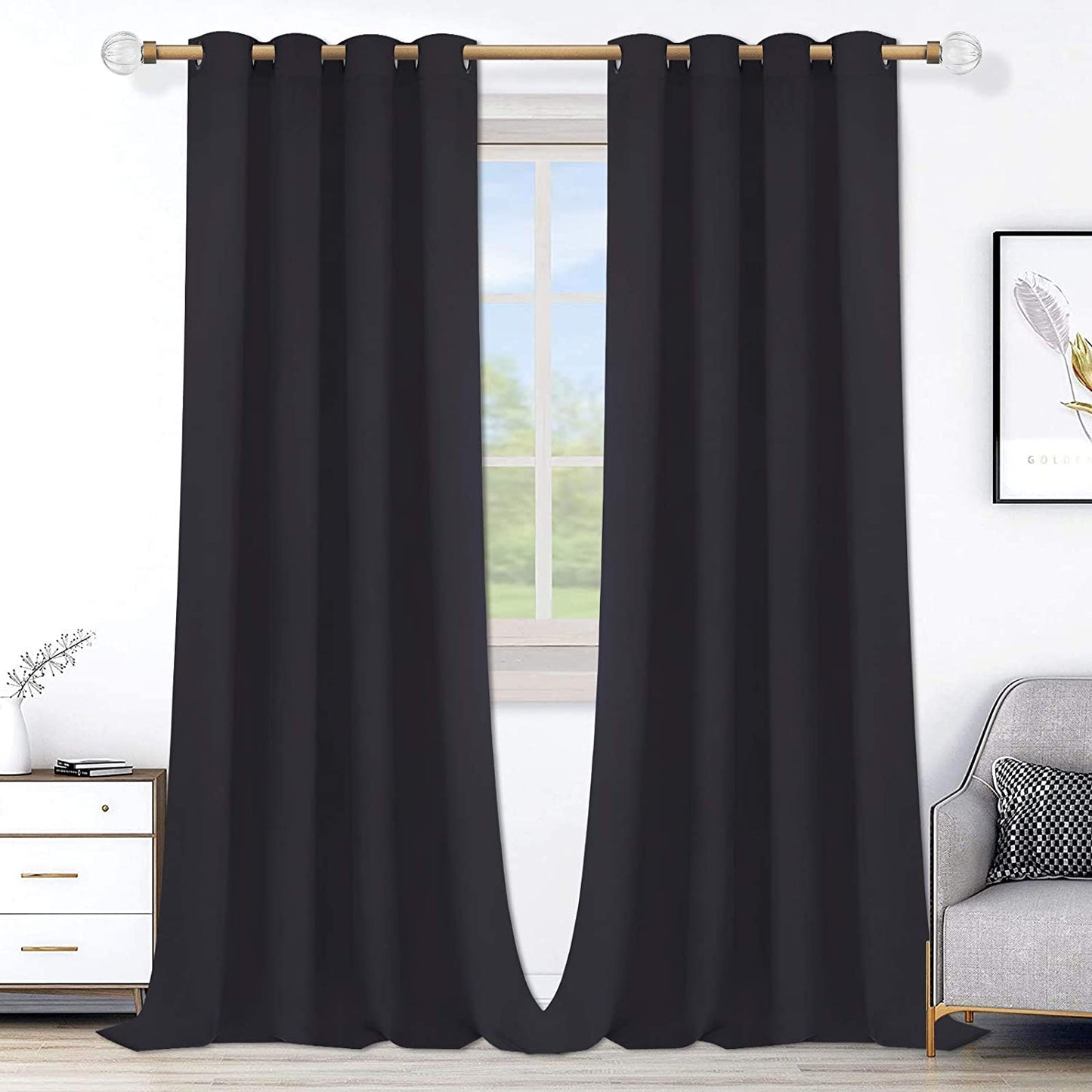 Alishomtll Blackout Curtains 52 x 84 inch Black Set of 2 Panels Thermal Insulated Room Darkening Bedroom Curtains