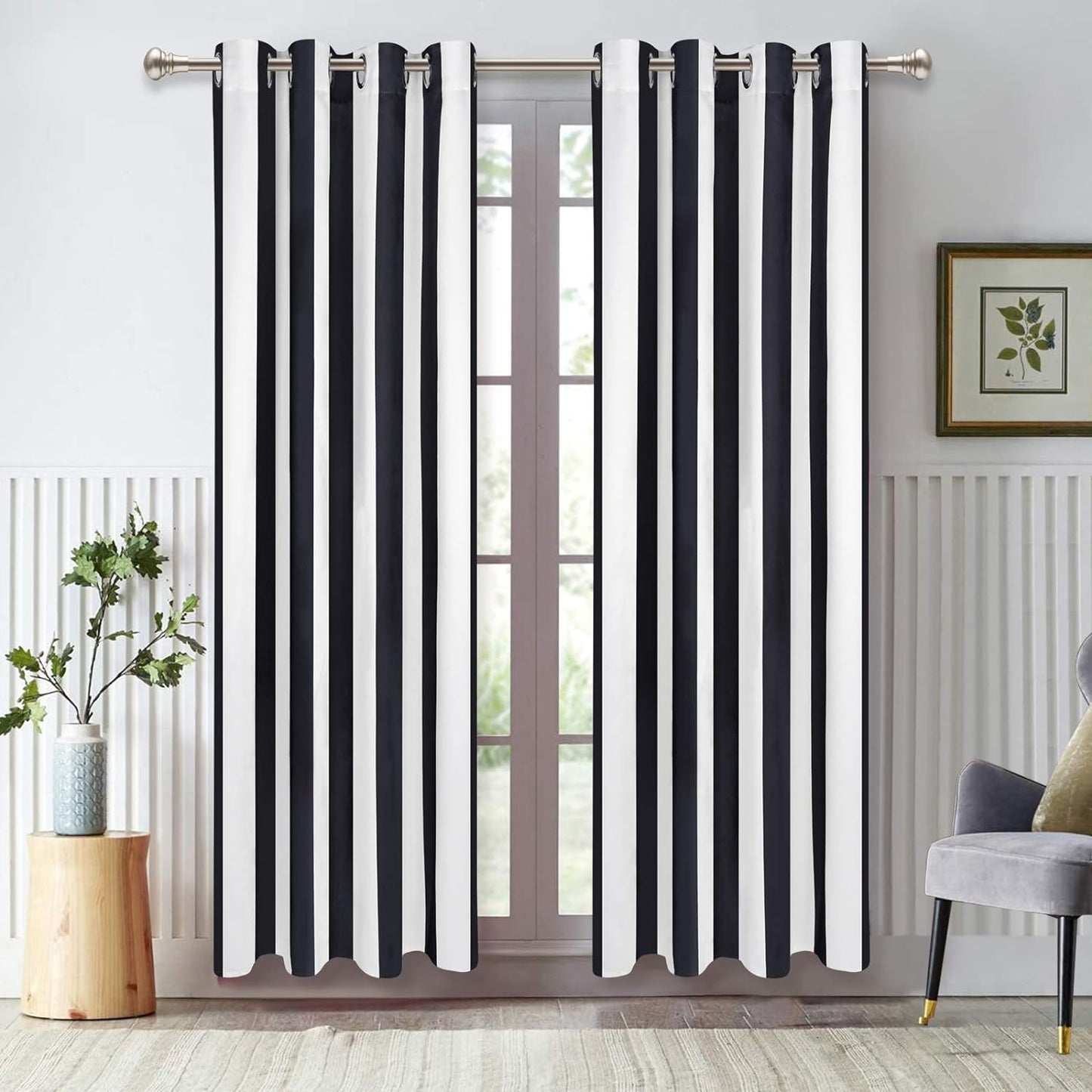 Alishomtll Cabana Striped Curtains for Bedroom Living Room Light Filtering Grommet Window Drapes ,52"X 84"L,2 Panels,Blue White