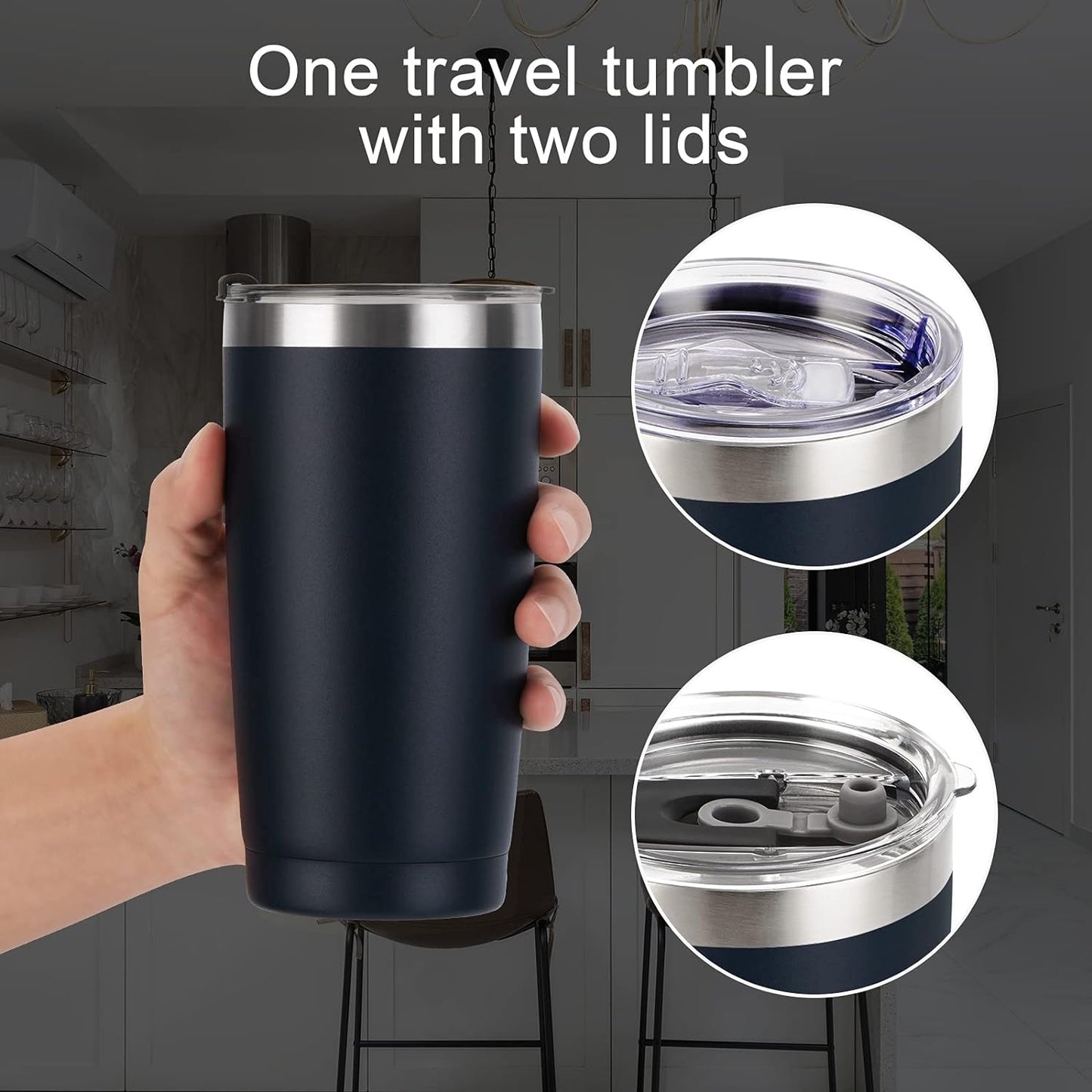 Gingprous 20 Oz Stainless Steel Travel Tumblers with Lids Straws, Vacuum Insulated Tumblers(1/2 Pc)