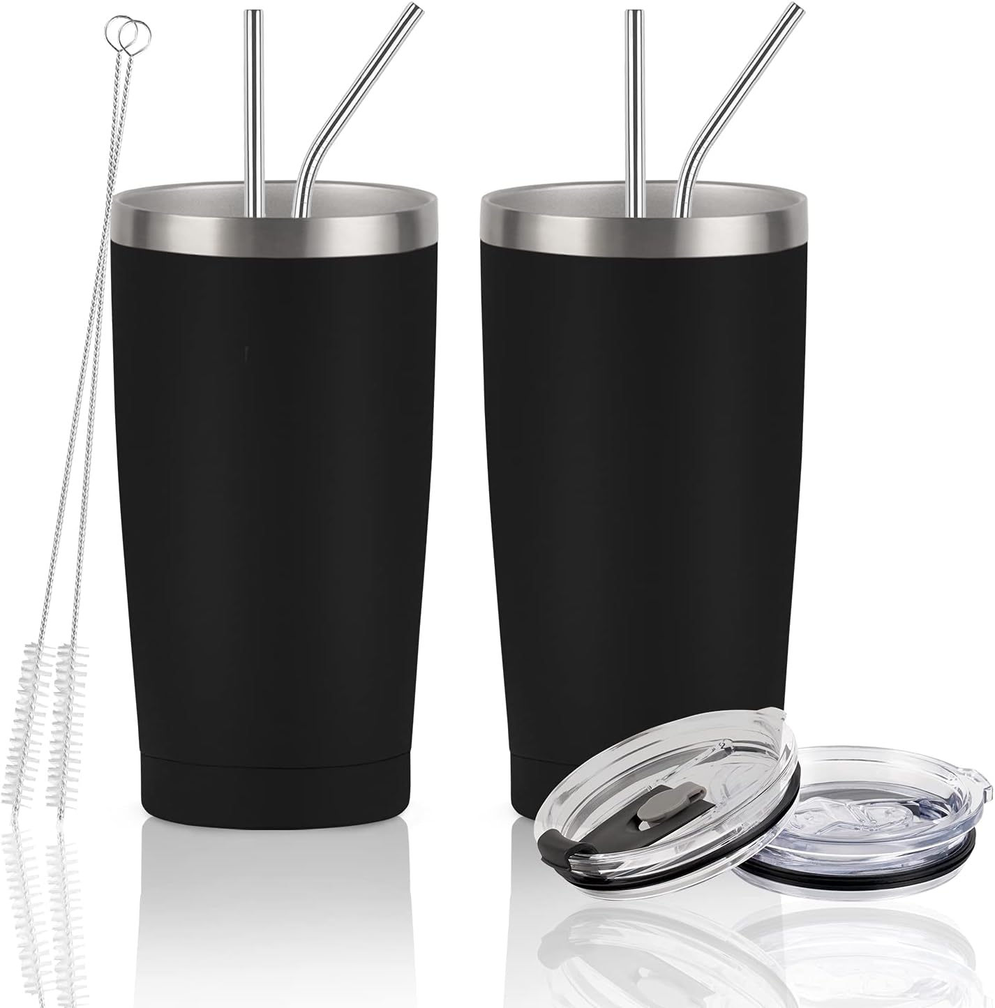 Gingprous 20 Oz Stainless Steel Travel Tumblers with Lids Straws, Vacuum Insulated Tumblers(1/2 Pc)