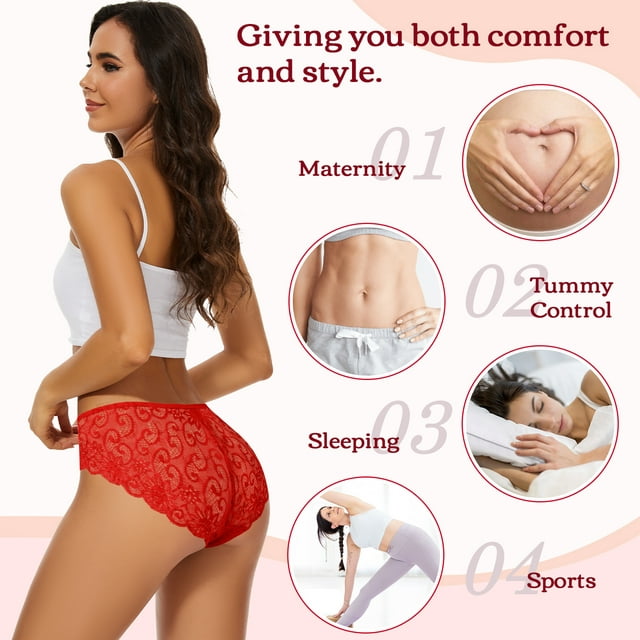 Sunm Boutique Lace Panties Cotton Underwear for Women Plus Size Cheeky Panties for women Hipster 6 pack