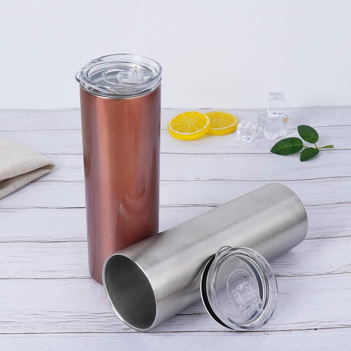 Gingprous 20oz Stainless Steel Skinny Tumbler, 6 Pack Double Wall Insulated Tumblers with Lid and Straw, Water Tumbler Cup, Slim Vacuum Travel Tumbler for Coffee Wine Drinks , Multicolor