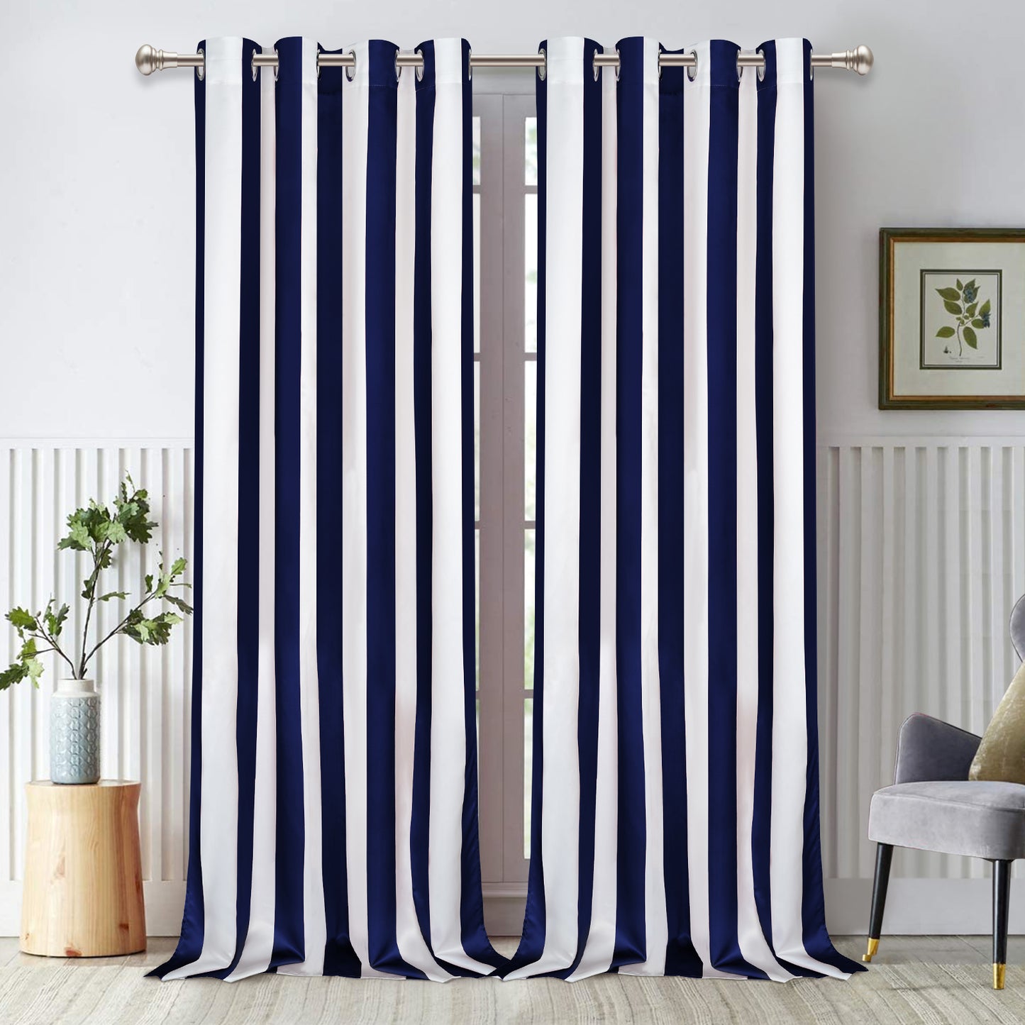 Alishomtll Cabana Striped Curtains for Bedroom Living Room Light Filtering Grommet Window Drapes ,52"X 84"L,2 Panels,Blue White