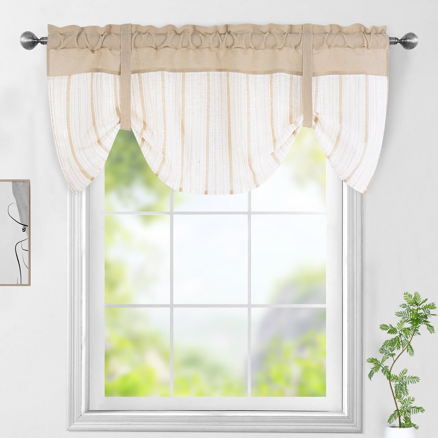 Alishomtll Boho Linen Light Filtering Curtains 84 Inches Long Farmhouse Rustic Striped Drapes Macrame Burlap ,Rod Pocket ,Beige ,with Tassel