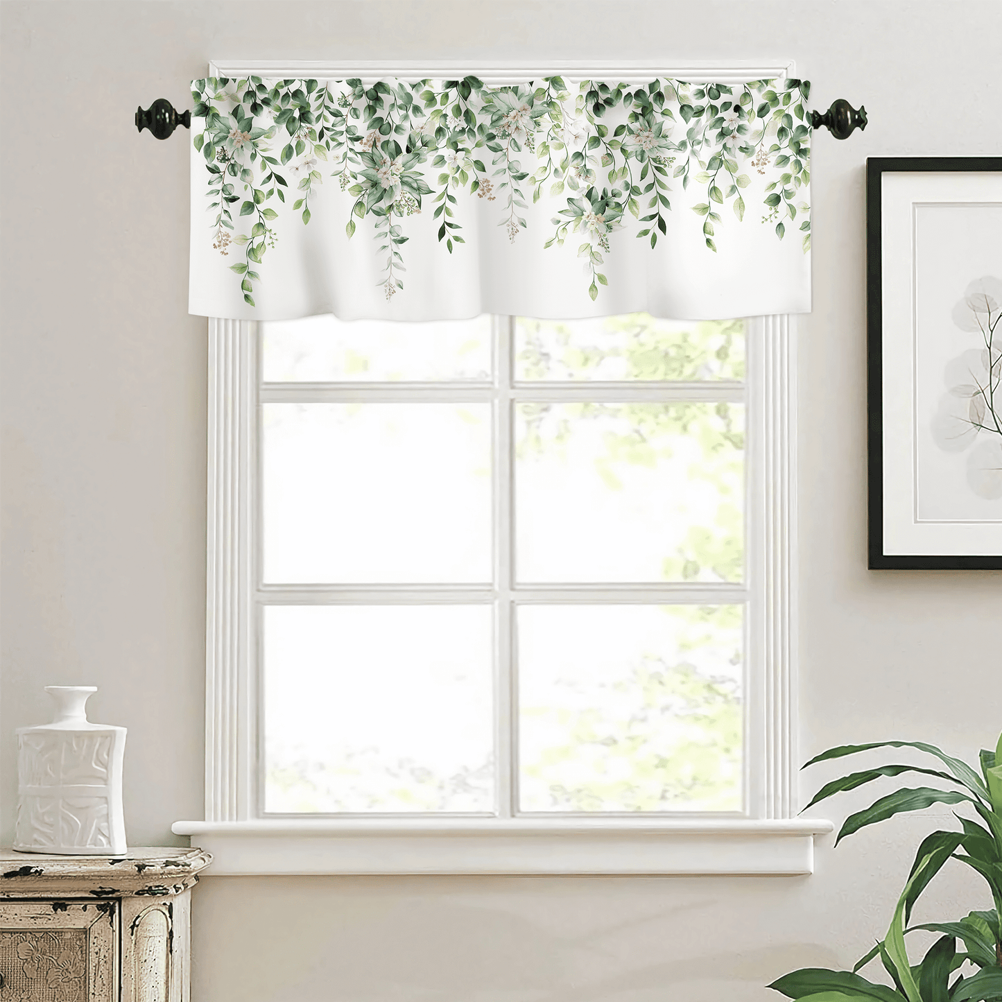 Alishomtll Green Valance Curtains for Living Room Bedroom Kitchen Windows Watercolor Floral Print ,52 x 18 inch,Rod Pocket